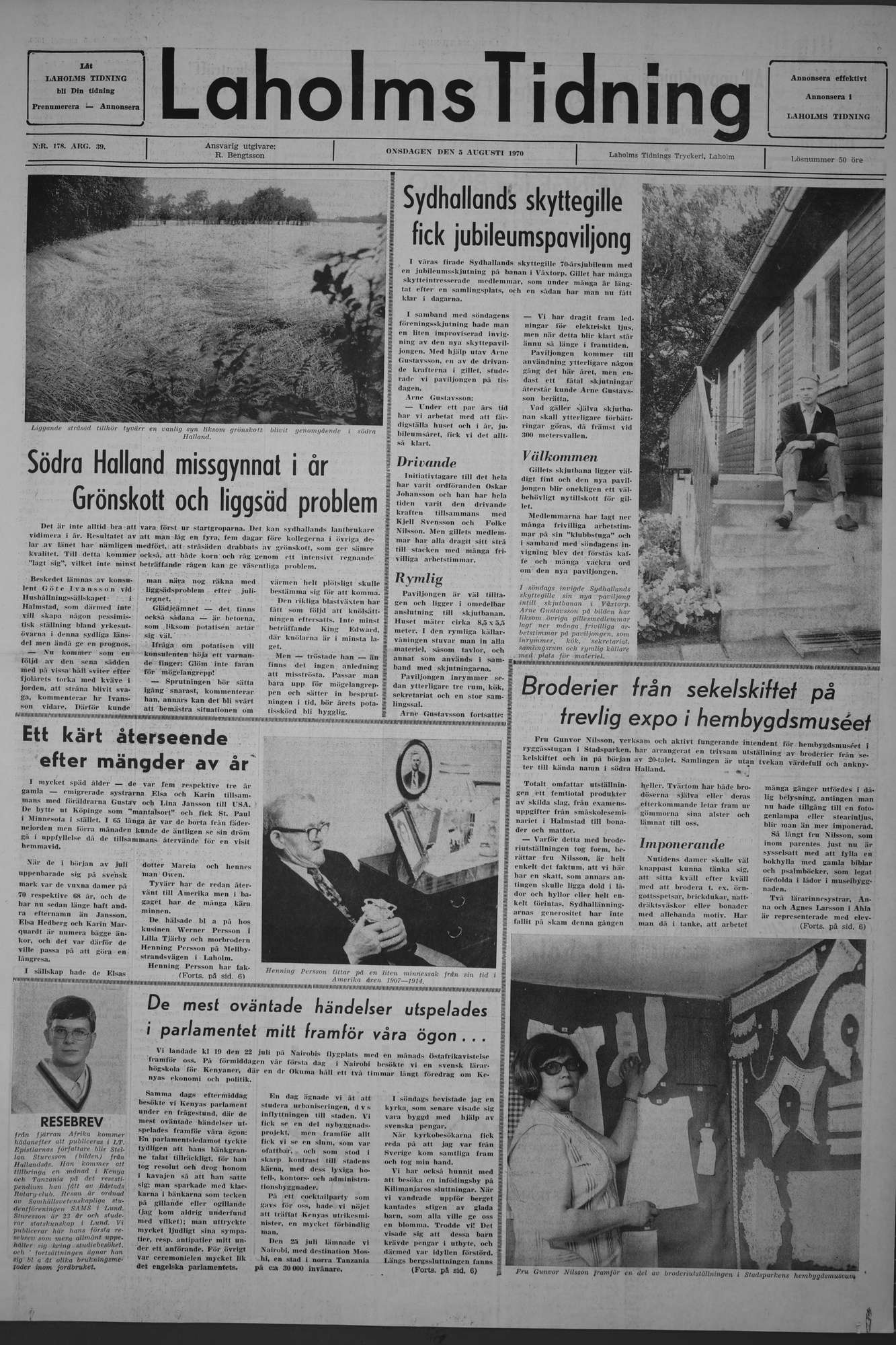 Laholms Tidning Onsdag 5 augusti 1970, sida 1