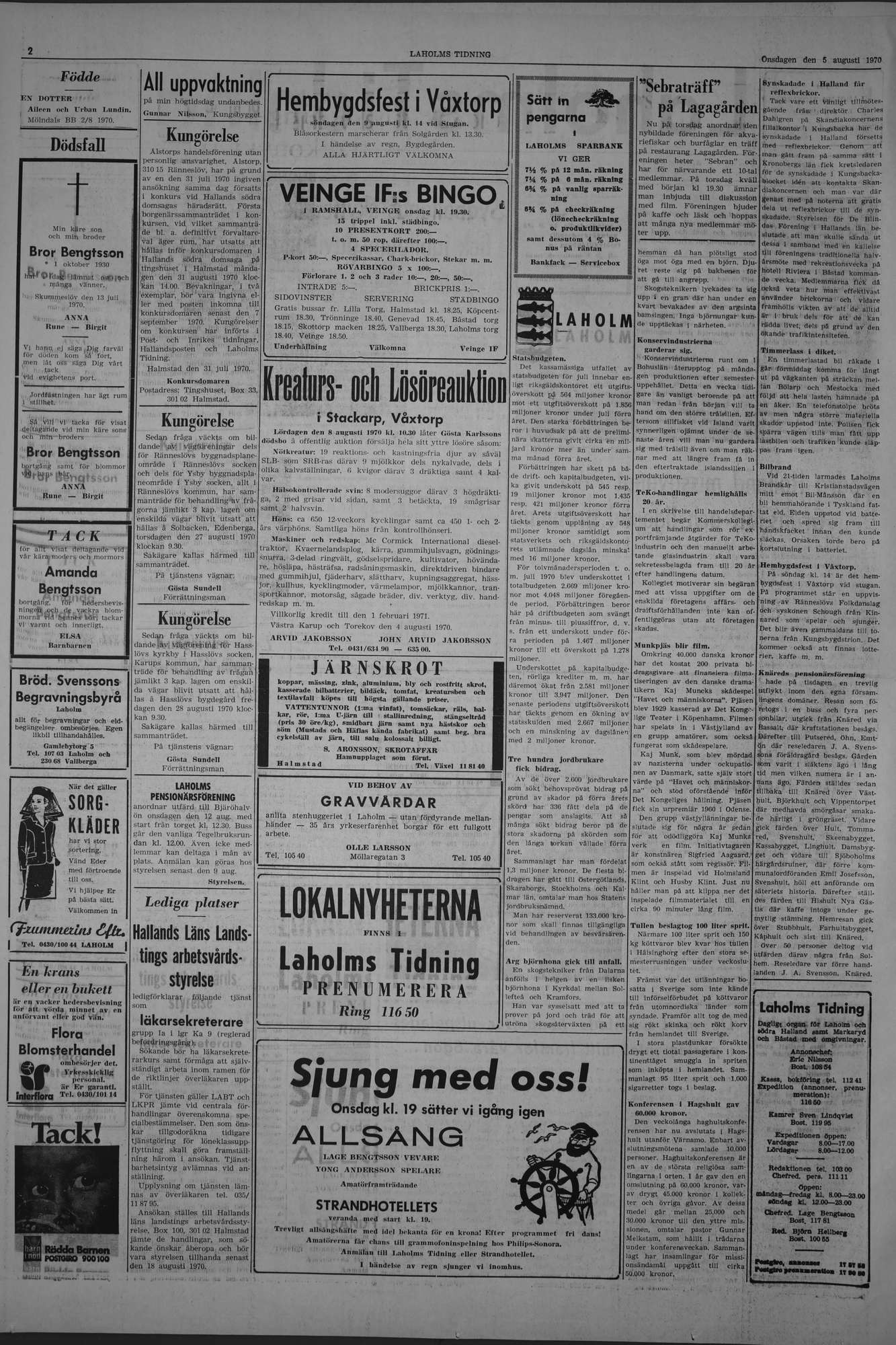 Laholms Tidning Onsdag 5 augusti 1970, sida 2