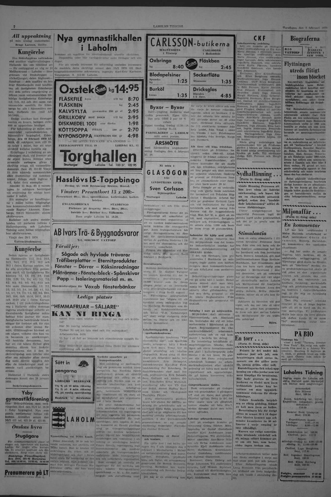 Laholms Tidning Torsdag 5 februari 1970, sida 2