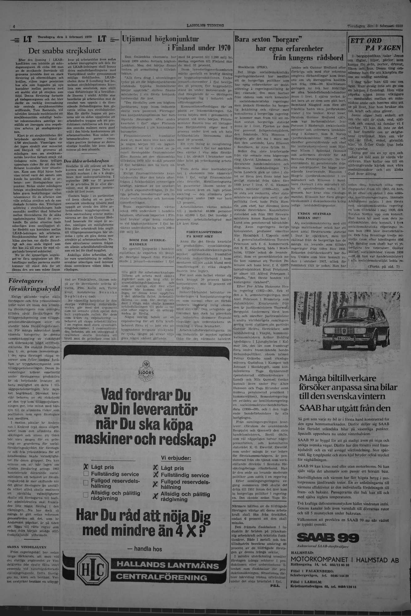 Laholms Tidning Torsdag 5 februari 1970, sida 4