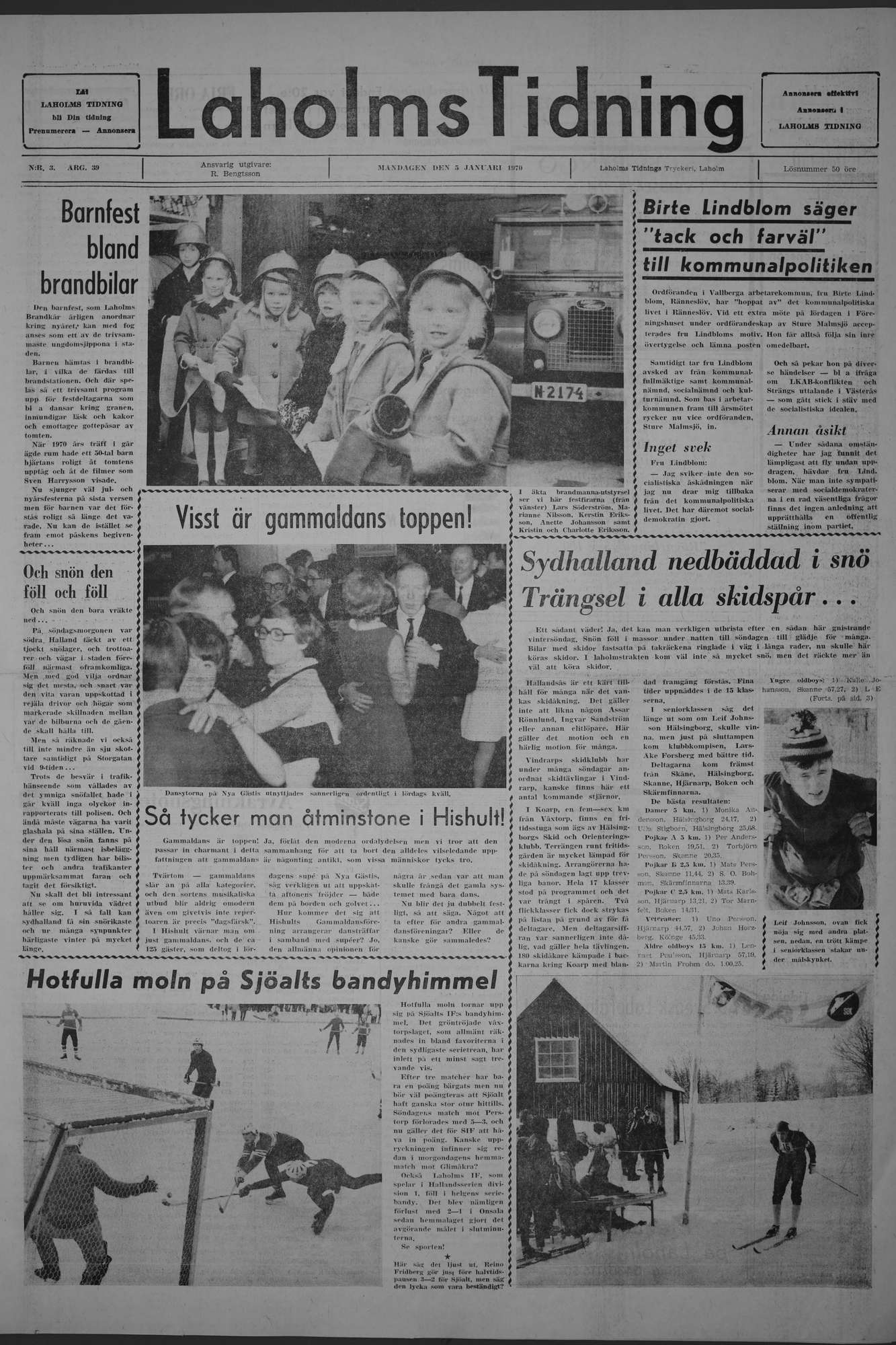Laholms Tidning Måndag 5 januari 1970, sida 1