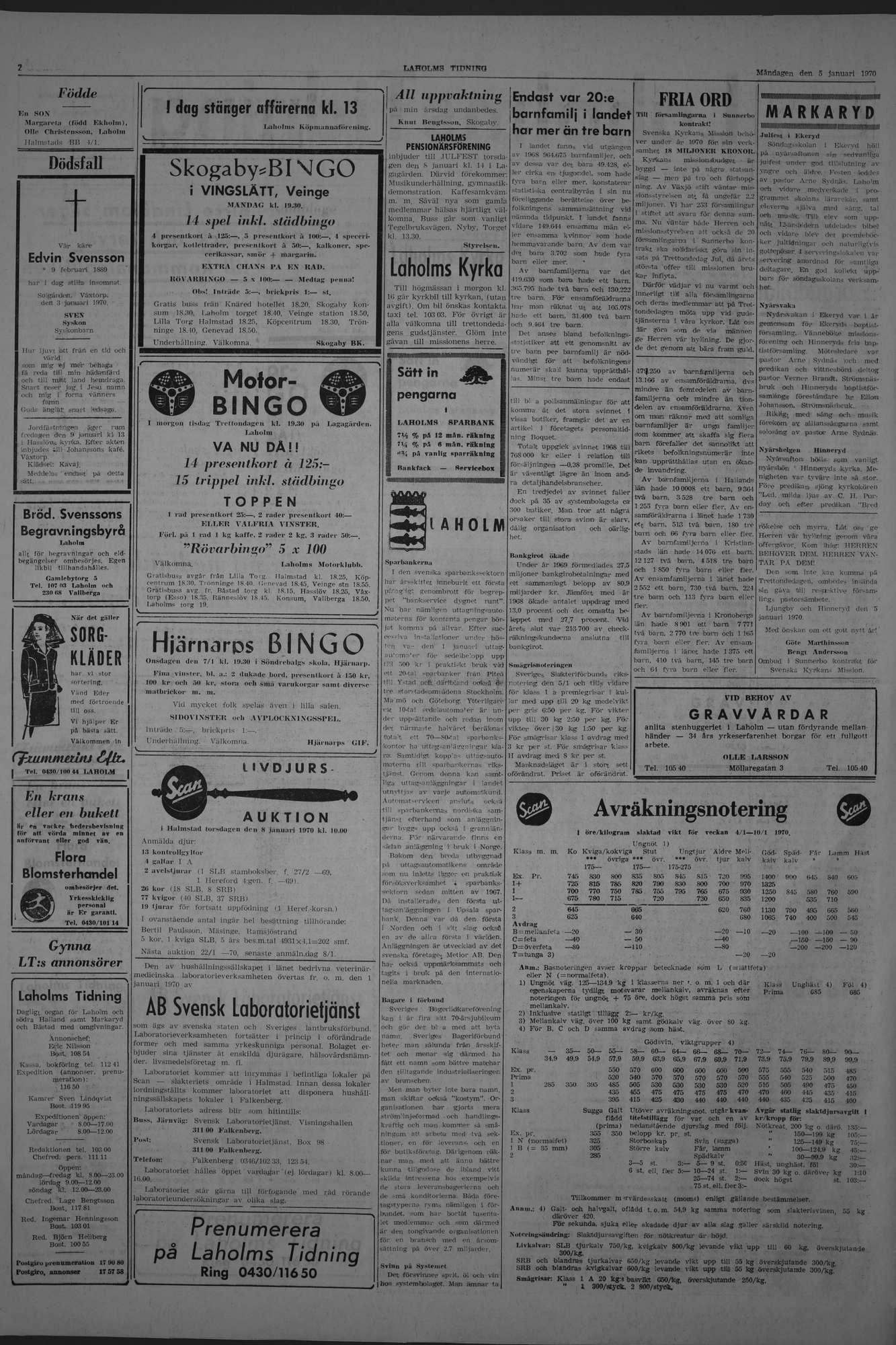 Laholms Tidning Måndag 5 januari 1970, sida 2