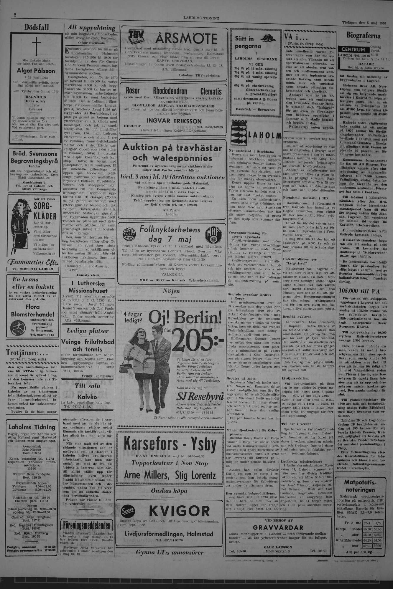 Laholms Tidning Tisdag 5 maj 1970, sida 2