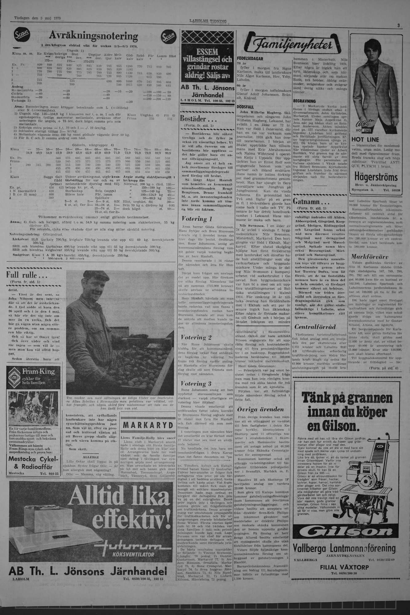 Laholms Tidning Tisdag 5 maj 1970, sida 3