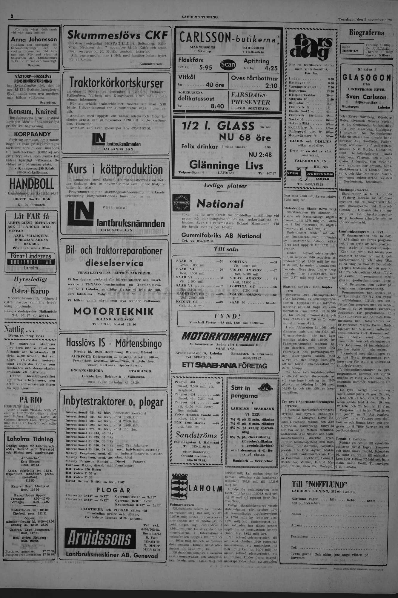 Laholms Tidning Torsdag 5 november 1970, sida 2