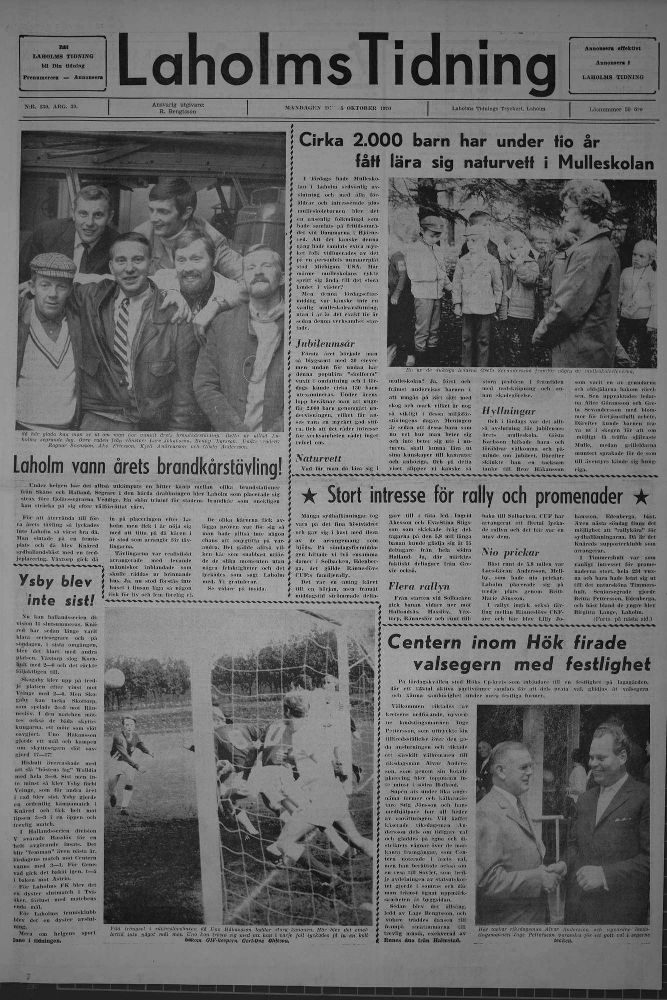 Laholms Tidning Måndag 5 oktober 1970, sida 1