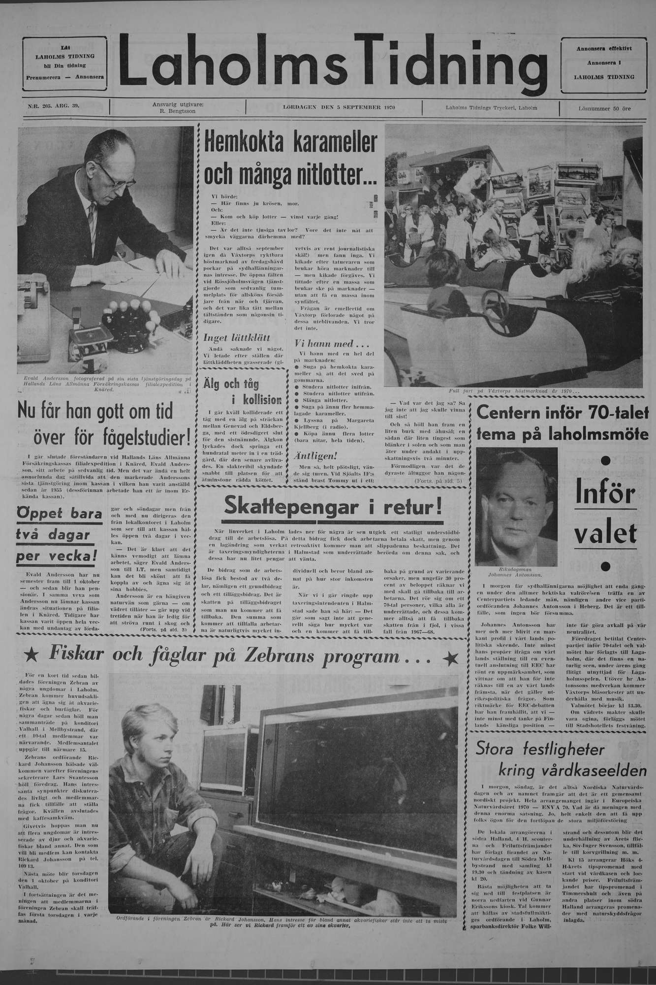 Laholms Tidning Lördag 5 september 1970, sida 1