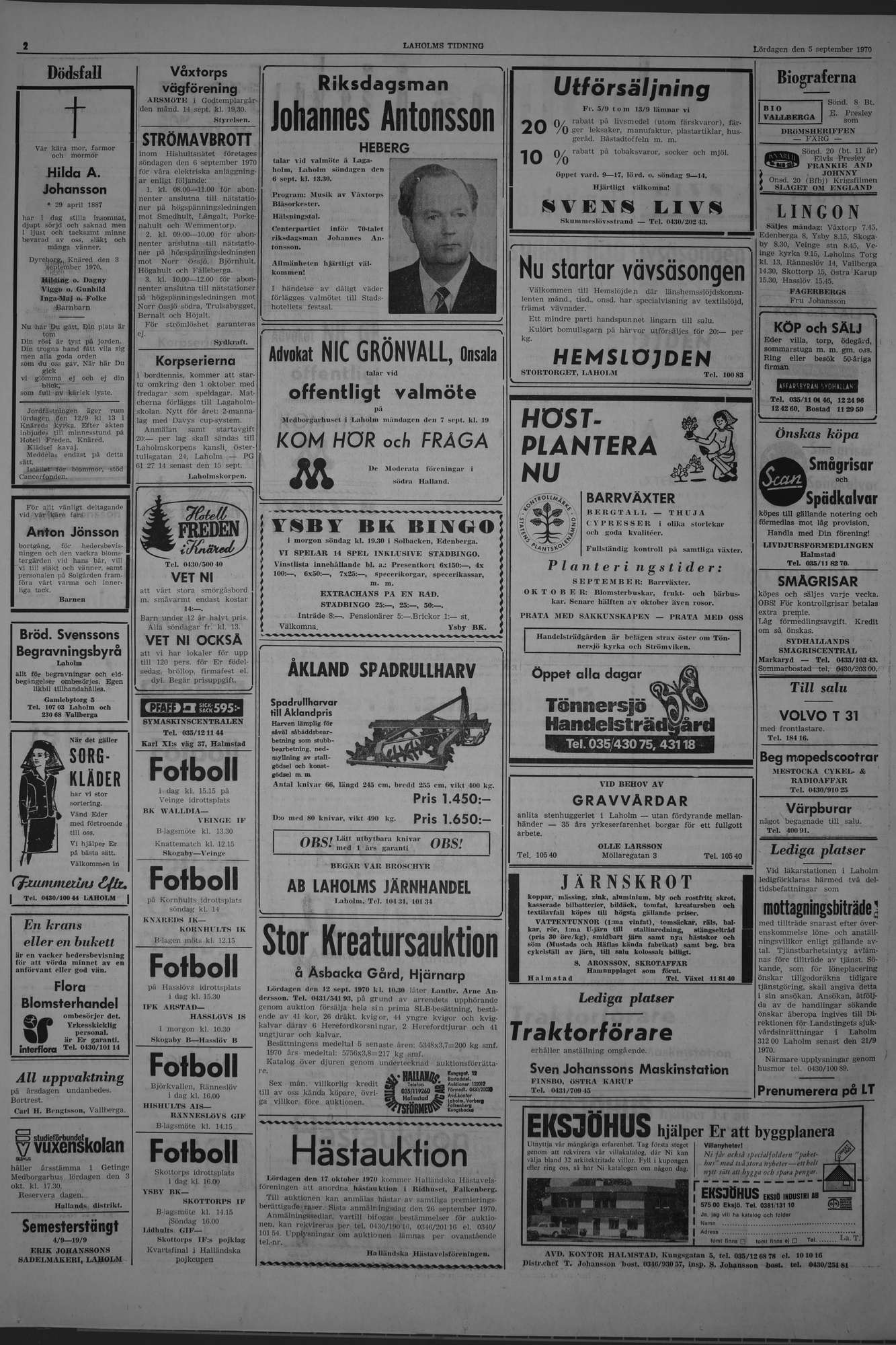 Laholms Tidning Lördag 5 september 1970, sida 2