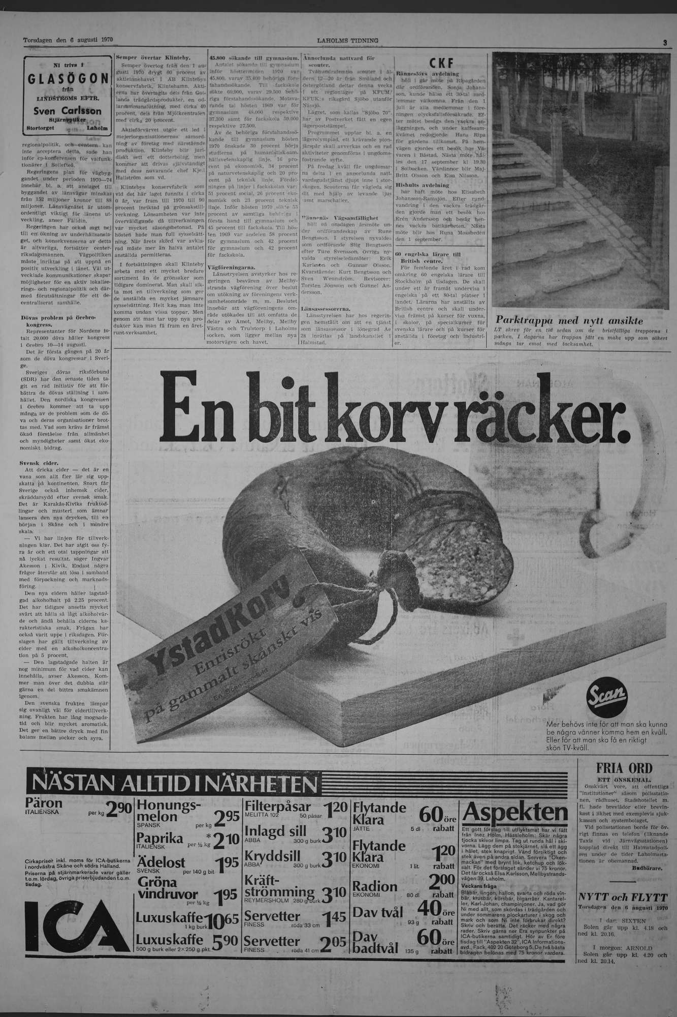 Laholms Tidning Torsdag 6 augusti 1970, sida 3