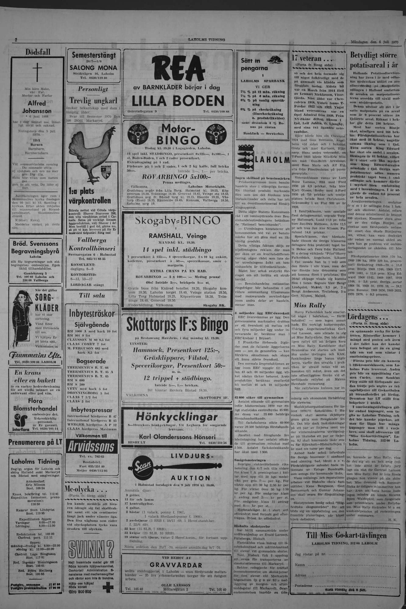 Laholms Tidning Måndag 6 juli 1970, sida 2