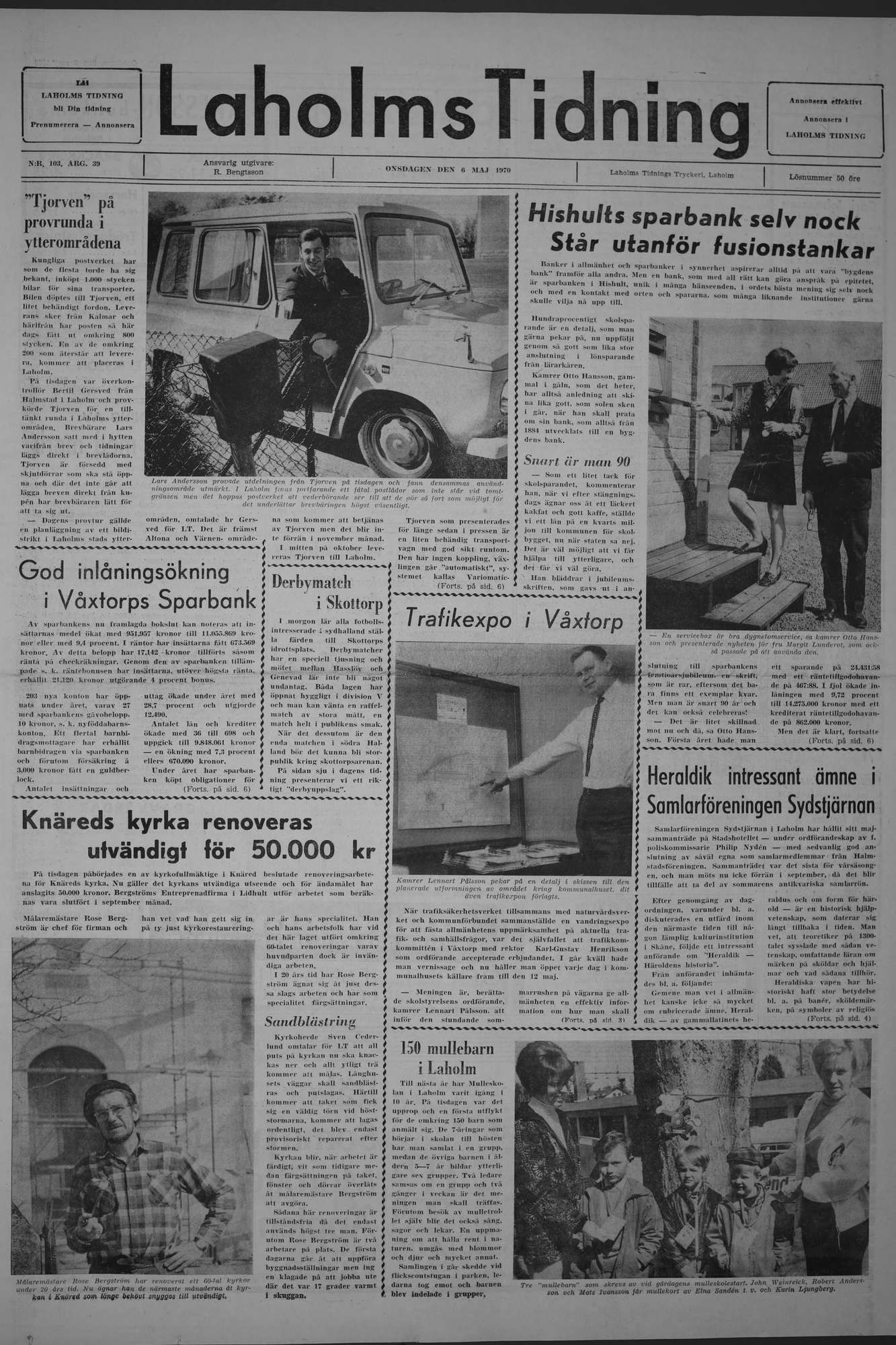 Laholms Tidning Onsdag 6 maj 1970, sida 1