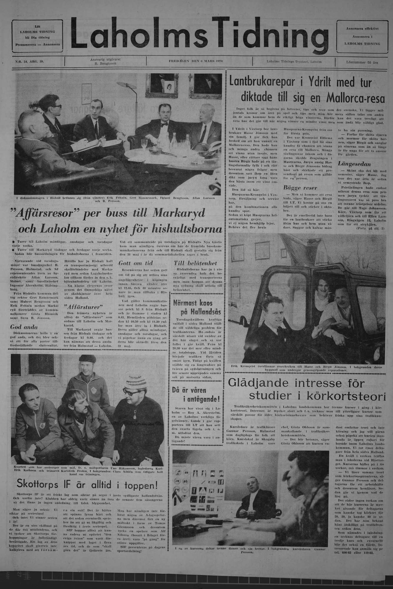 Laholms Tidning Fredag 6 mars 1970, sida 1