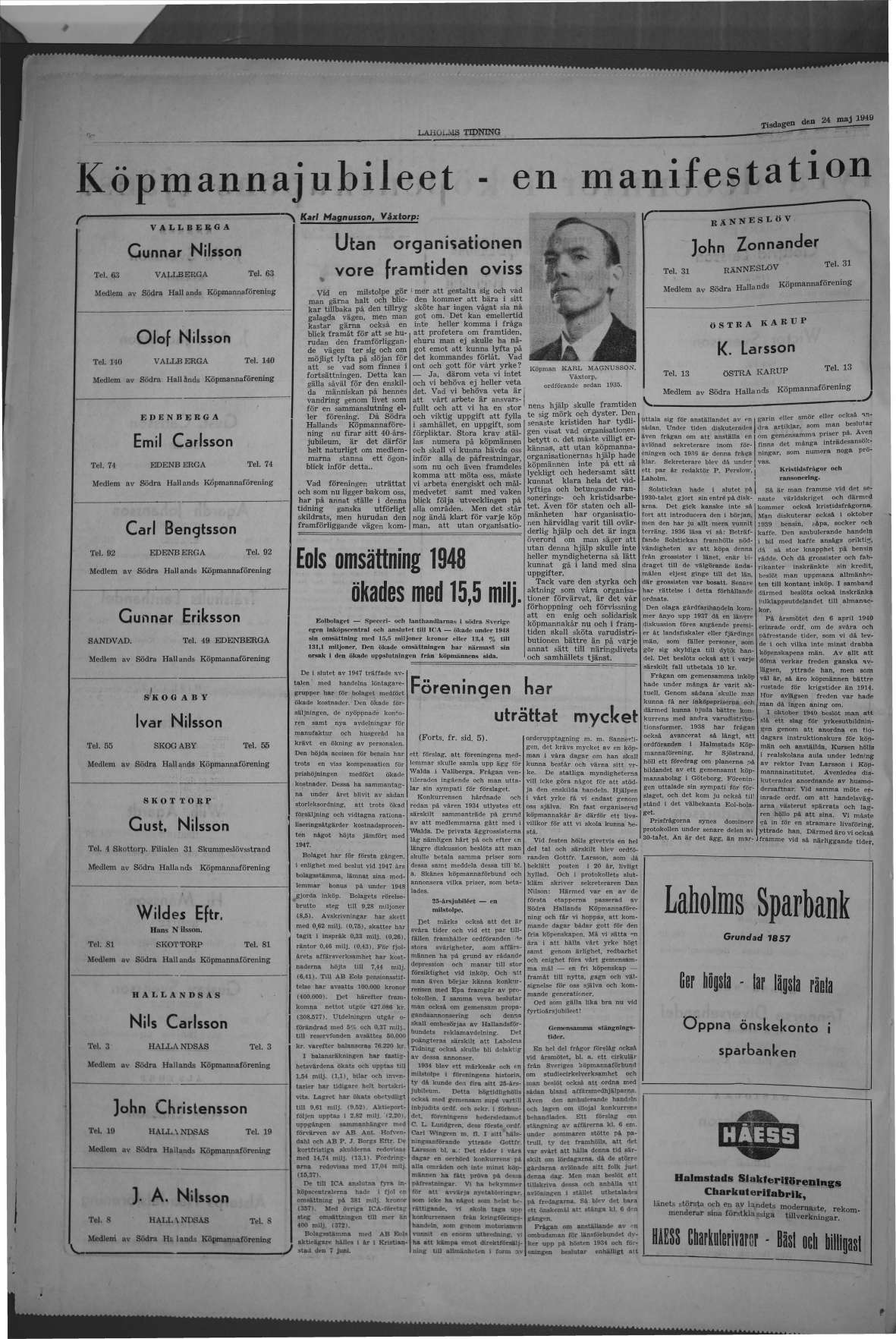 Laholms Tidning Tisdag 24 maj 1949, sida 6