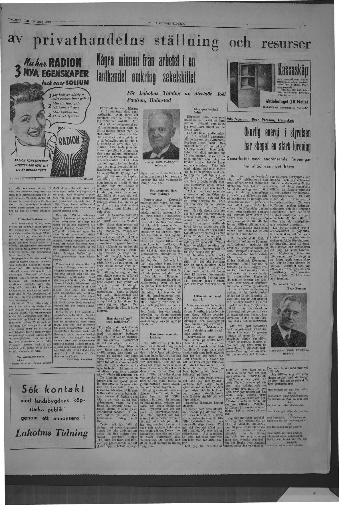 Laholms Tidning Tisdag 24 maj 1949, sida 7