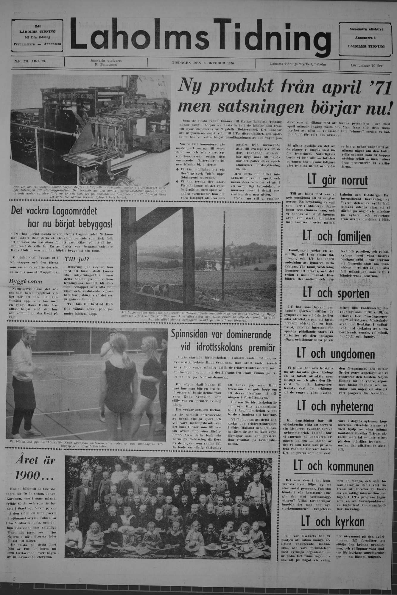 Laholms Tidning Tisdag 6 oktober 1970, sida 1