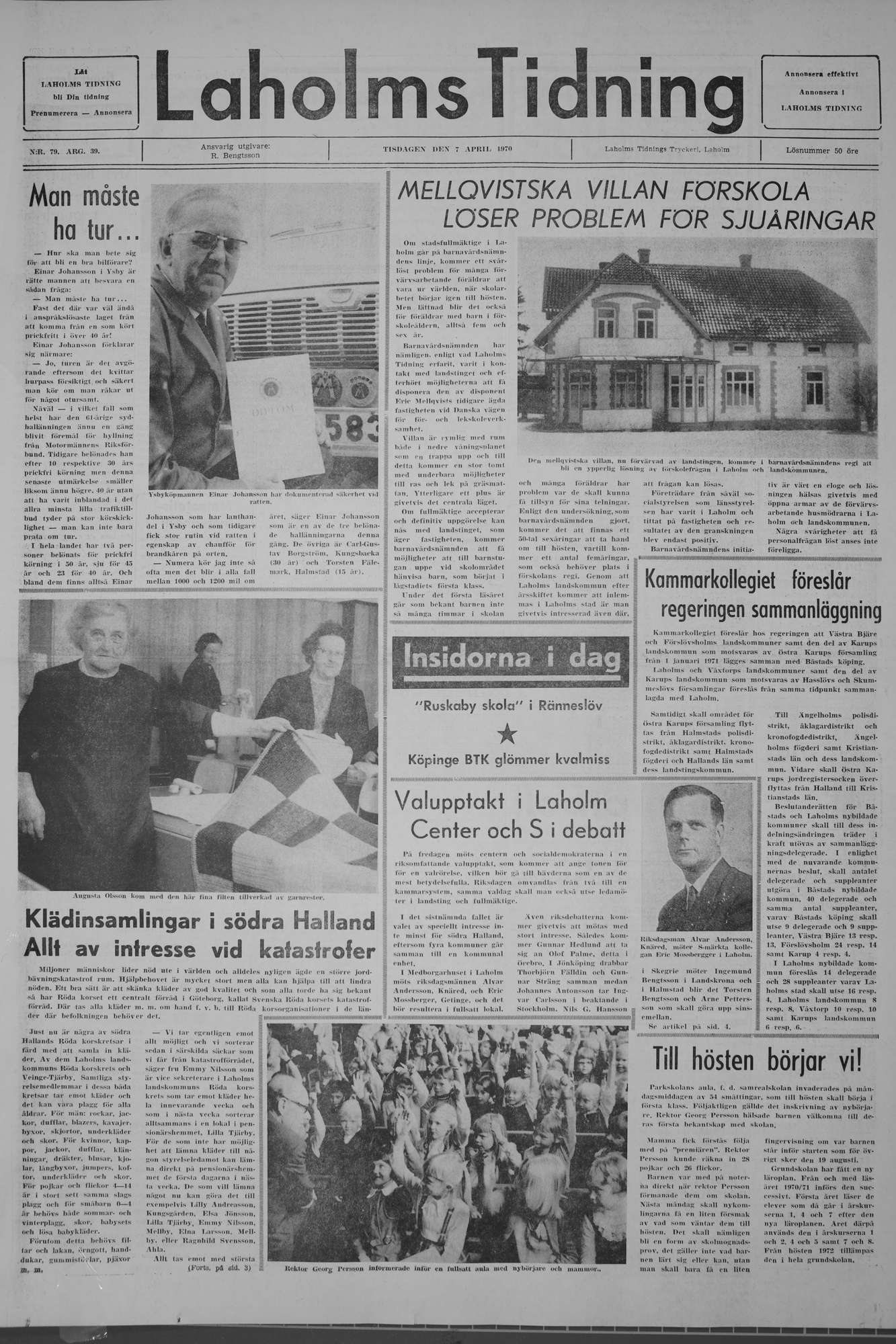 Laholms Tidning Tisdag 7 april 1970, sida 1