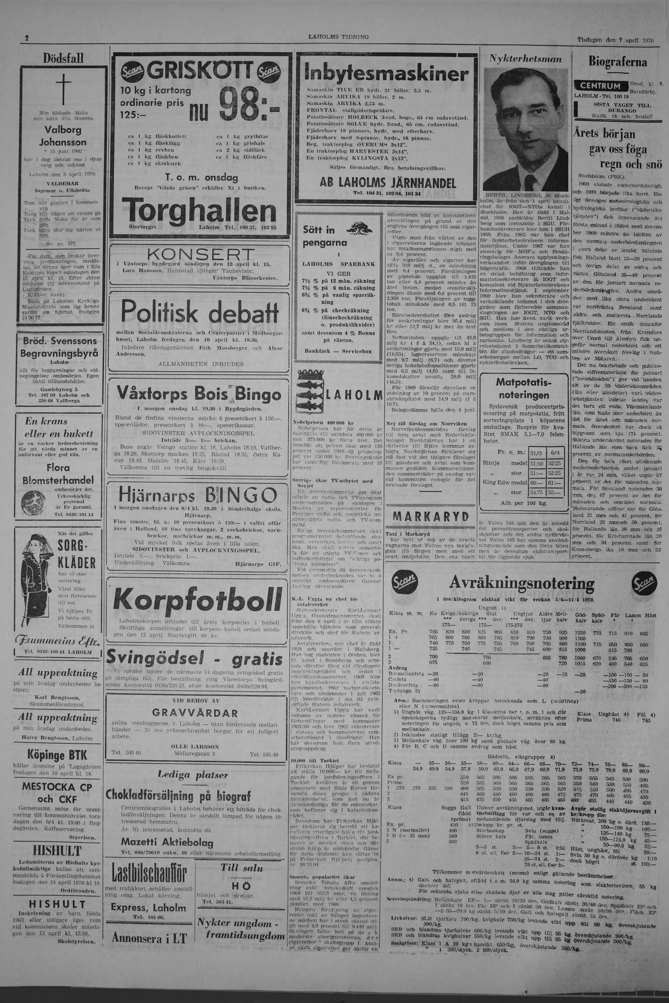 Laholms Tidning Tisdag 7 april 1970, sida 2