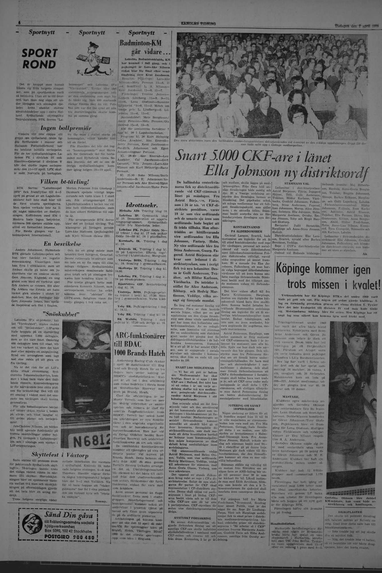 Laholms Tidning Tisdag 7 april 1970, sida 6