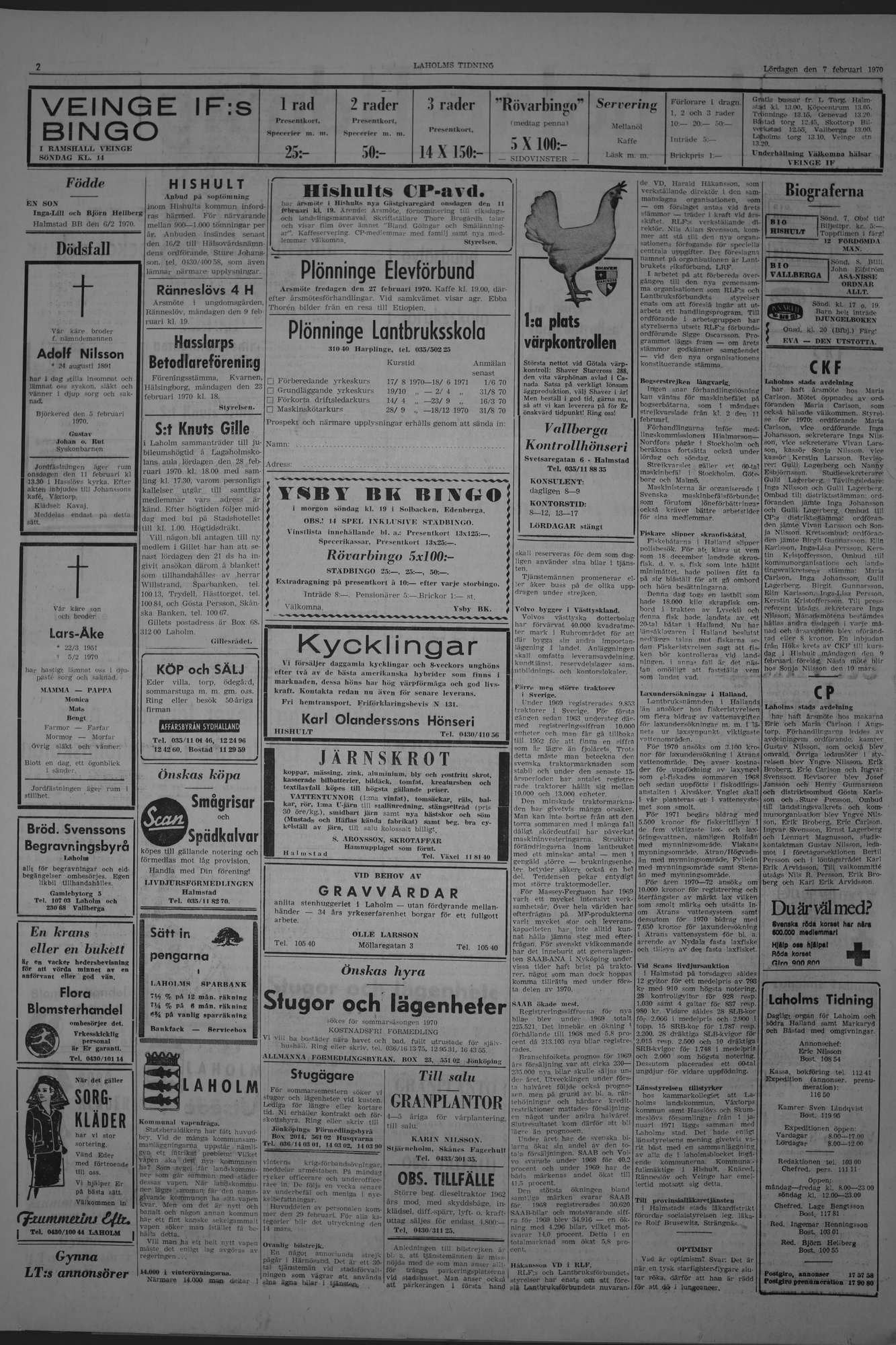 Laholms Tidning Lördag 7 februari 1970, sida 2