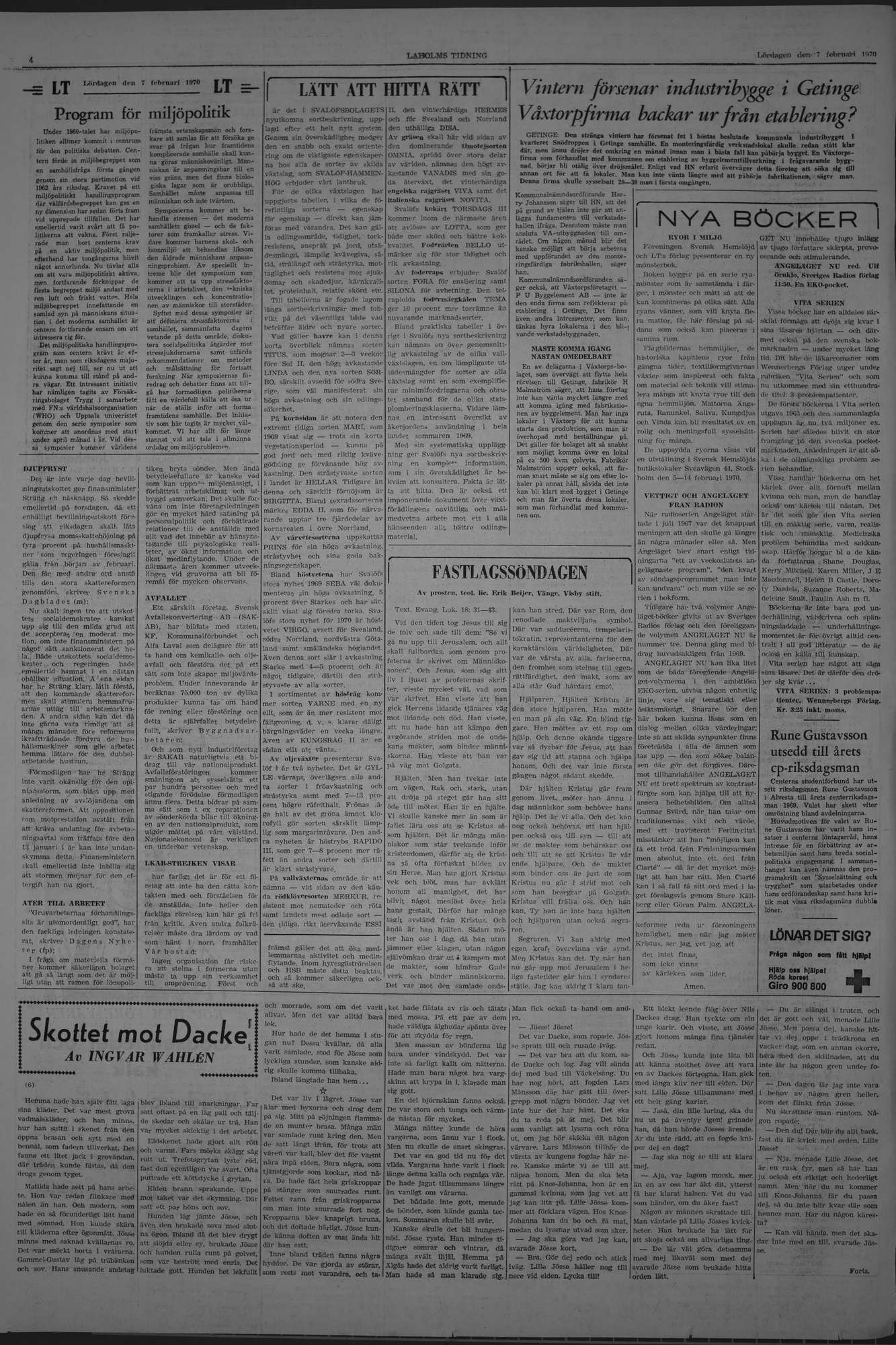 Laholms Tidning Lördag 7 februari 1970, sida 4