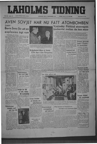 Förstasidan, Lördag 24 september 1949