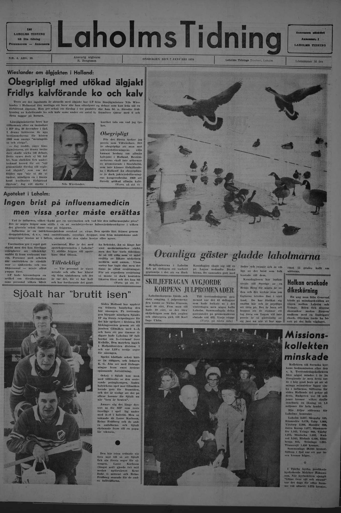 Laholms Tidning Onsdag 7 januari 1970, sida 1