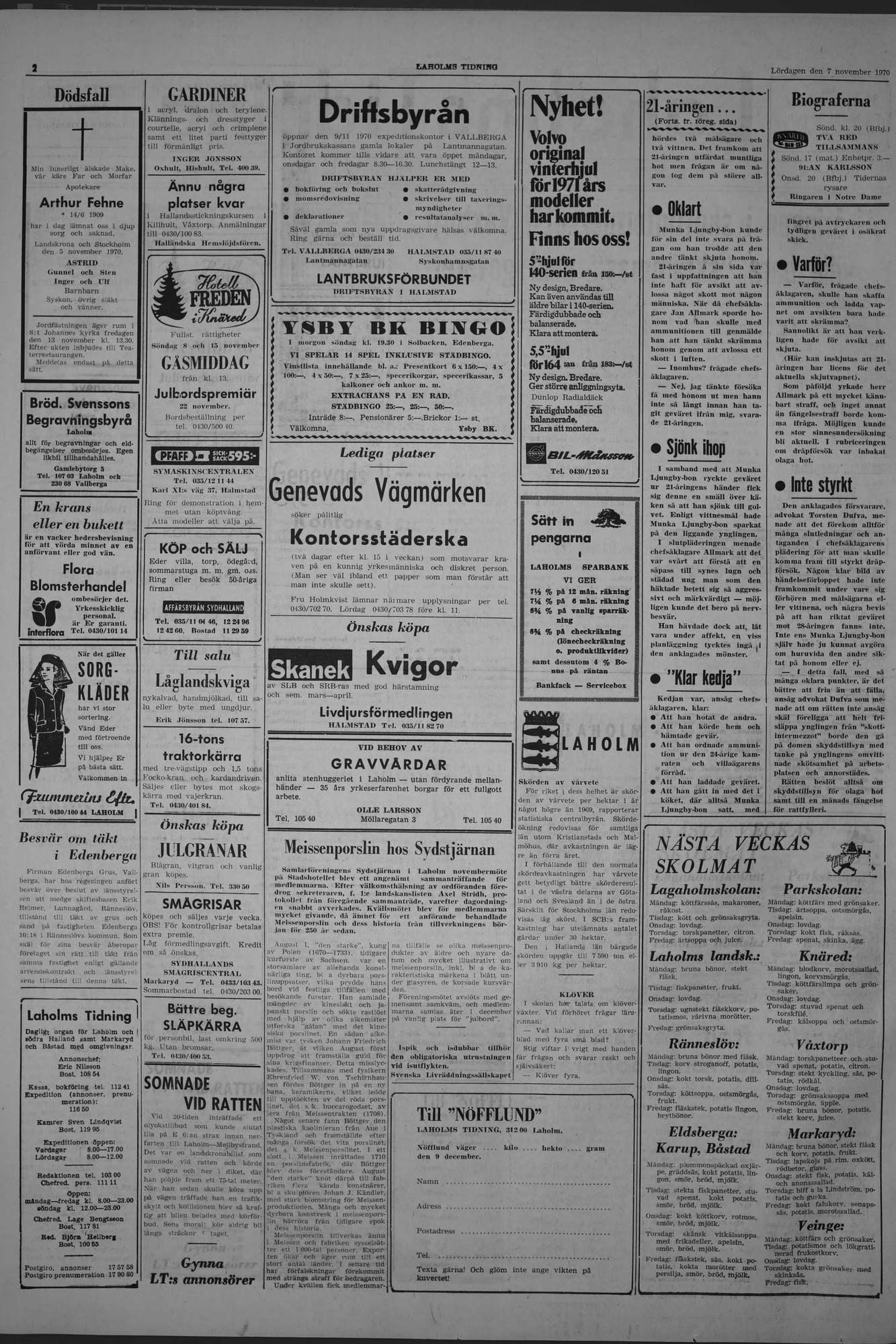 Laholms Tidning Lördag 7 november 1970, sida 2