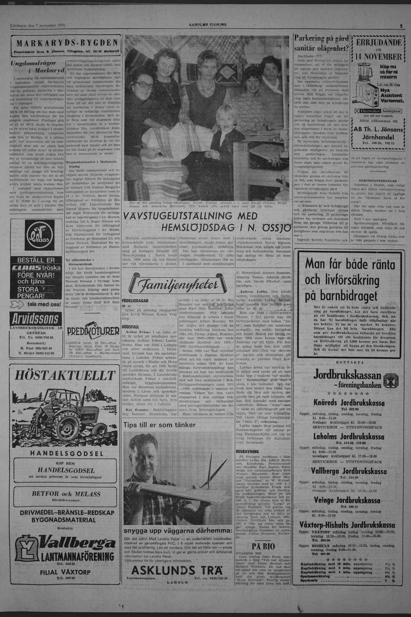 Laholms Tidning Lördag 7 november 1970, sida 3