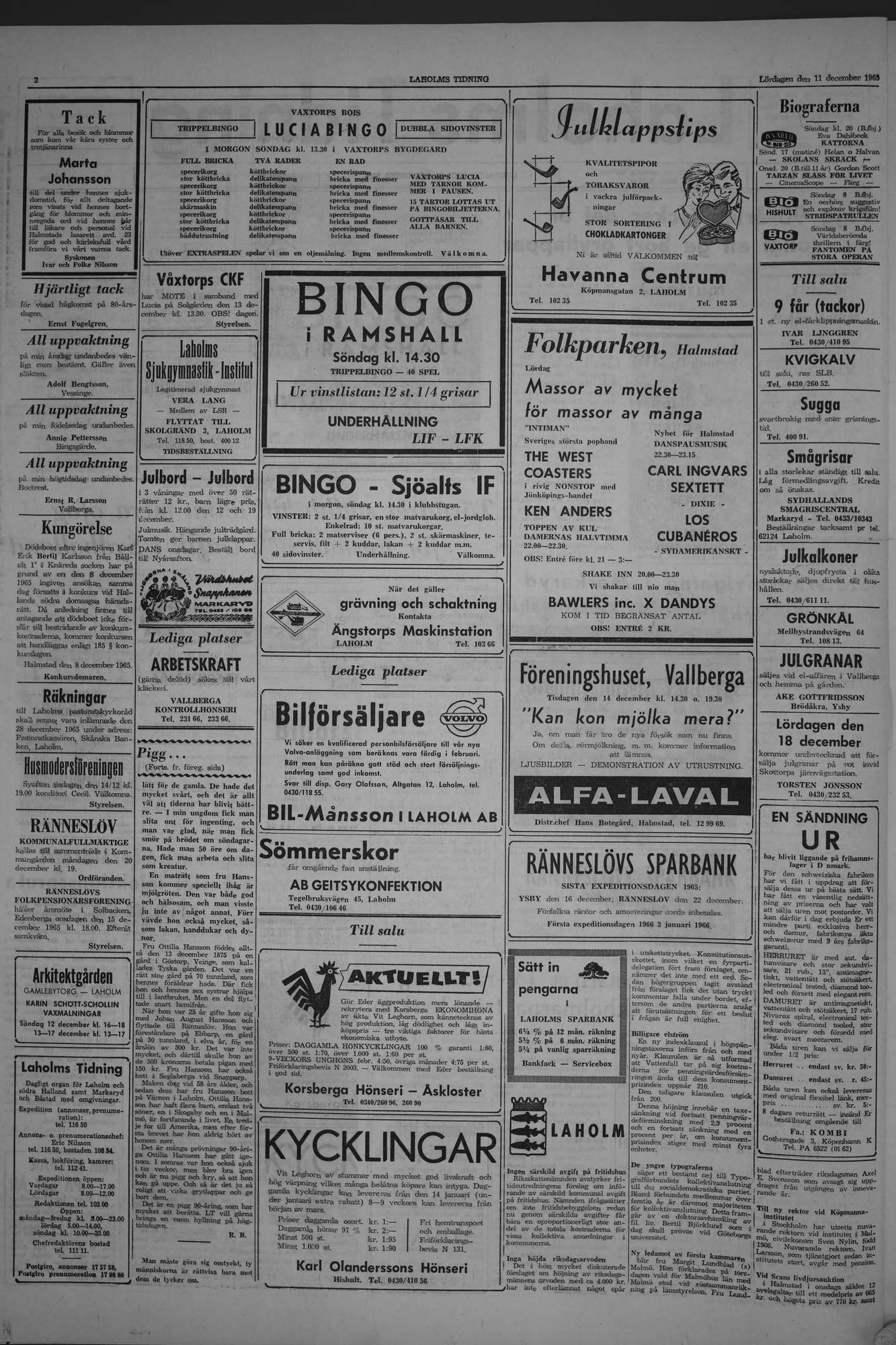 Laholms Tidning Lördag 11 december 1965, sida 2