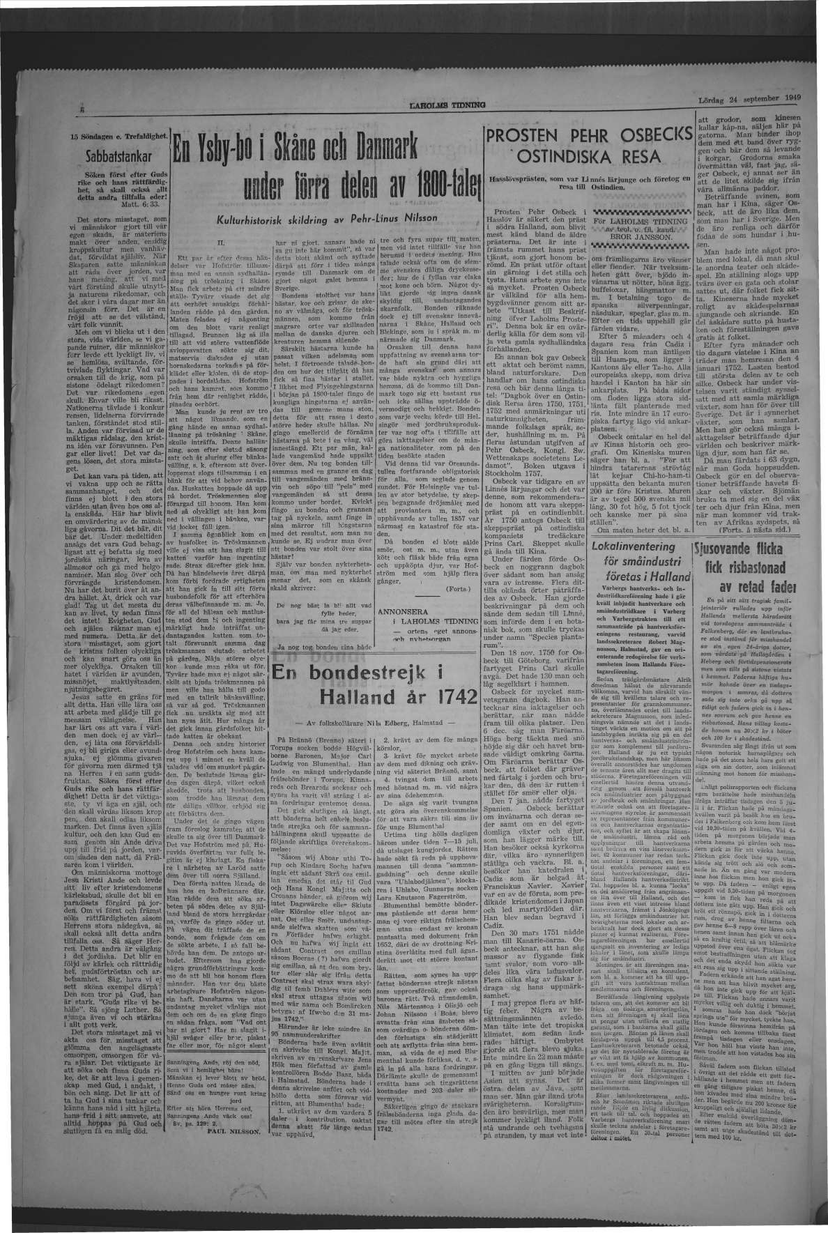Laholms Tidning Lördag 24 september 1949, sida 6