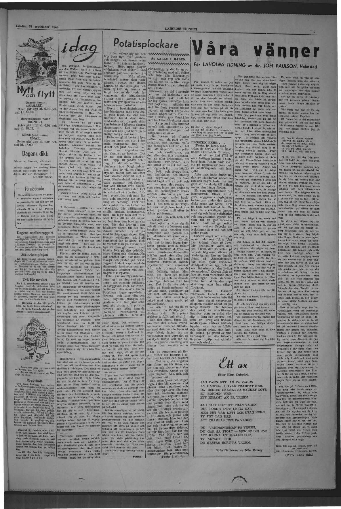 Laholms Tidning Lördag 24 september 1949, sida 7