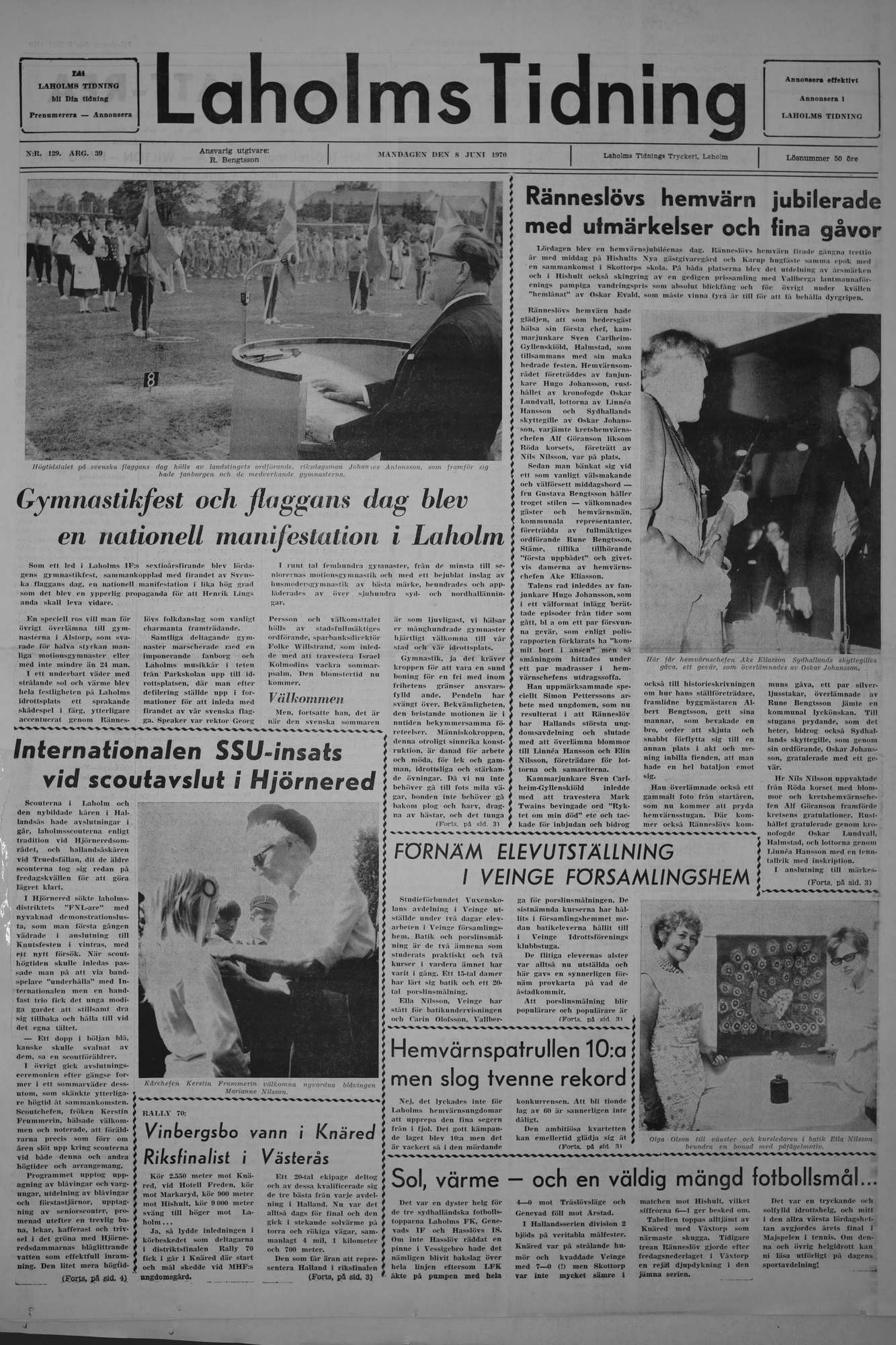 Laholms Tidning Måndag 8 juni 1970, sida 1