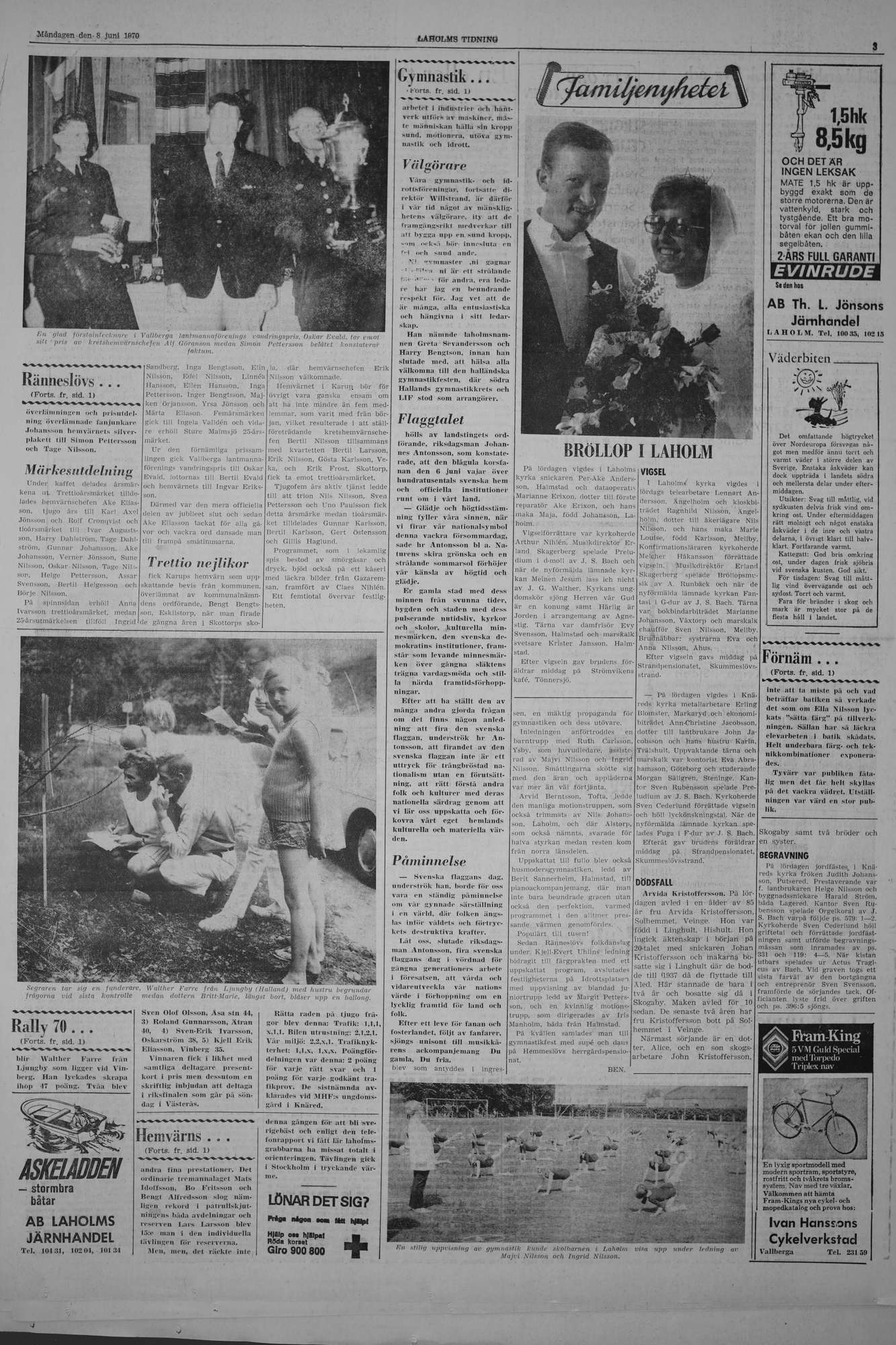 Laholms Tidning Måndag 8 juni 1970, sida 3