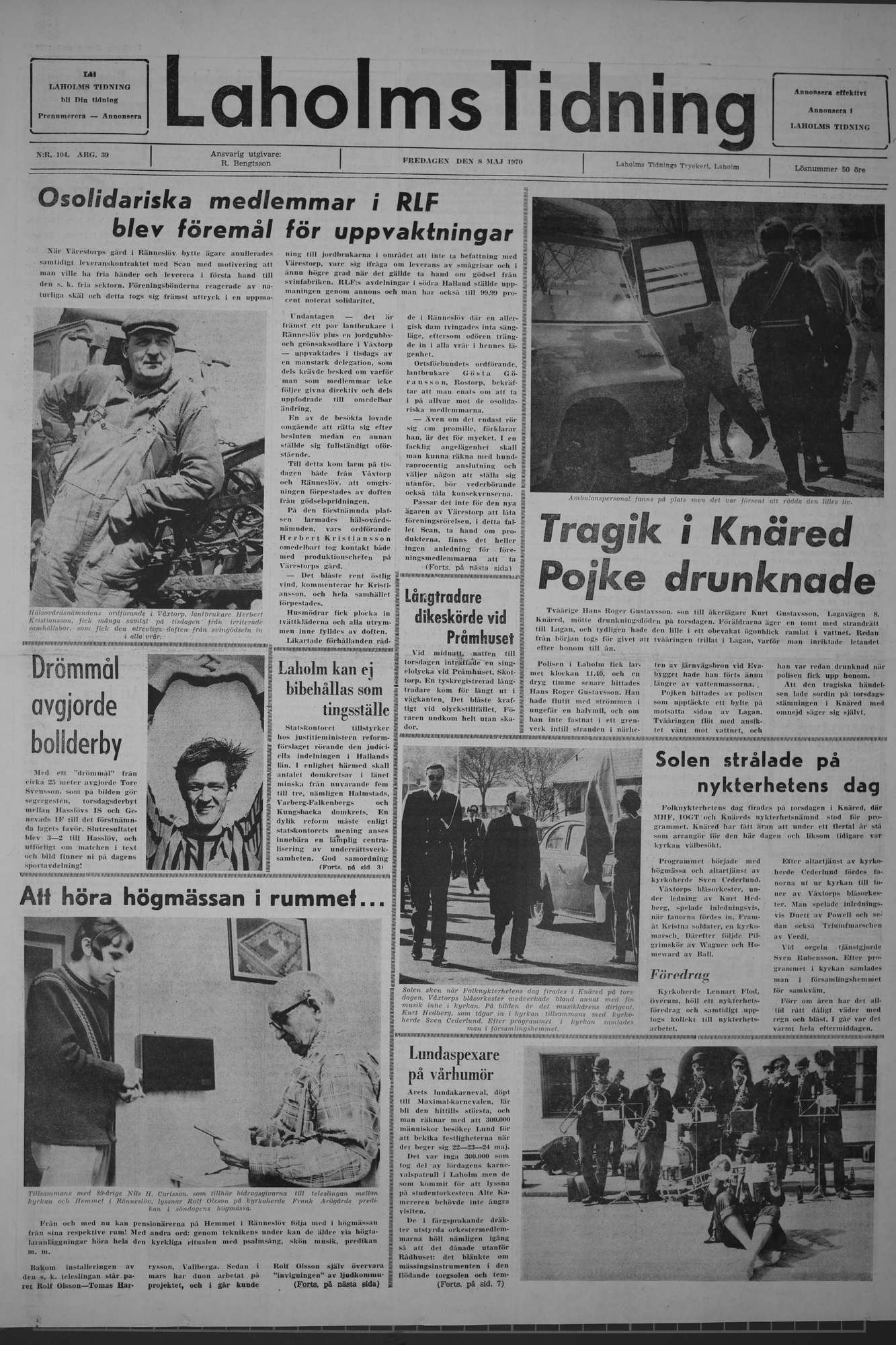 Laholms Tidning Fredag 8 maj 1970, sida 1
