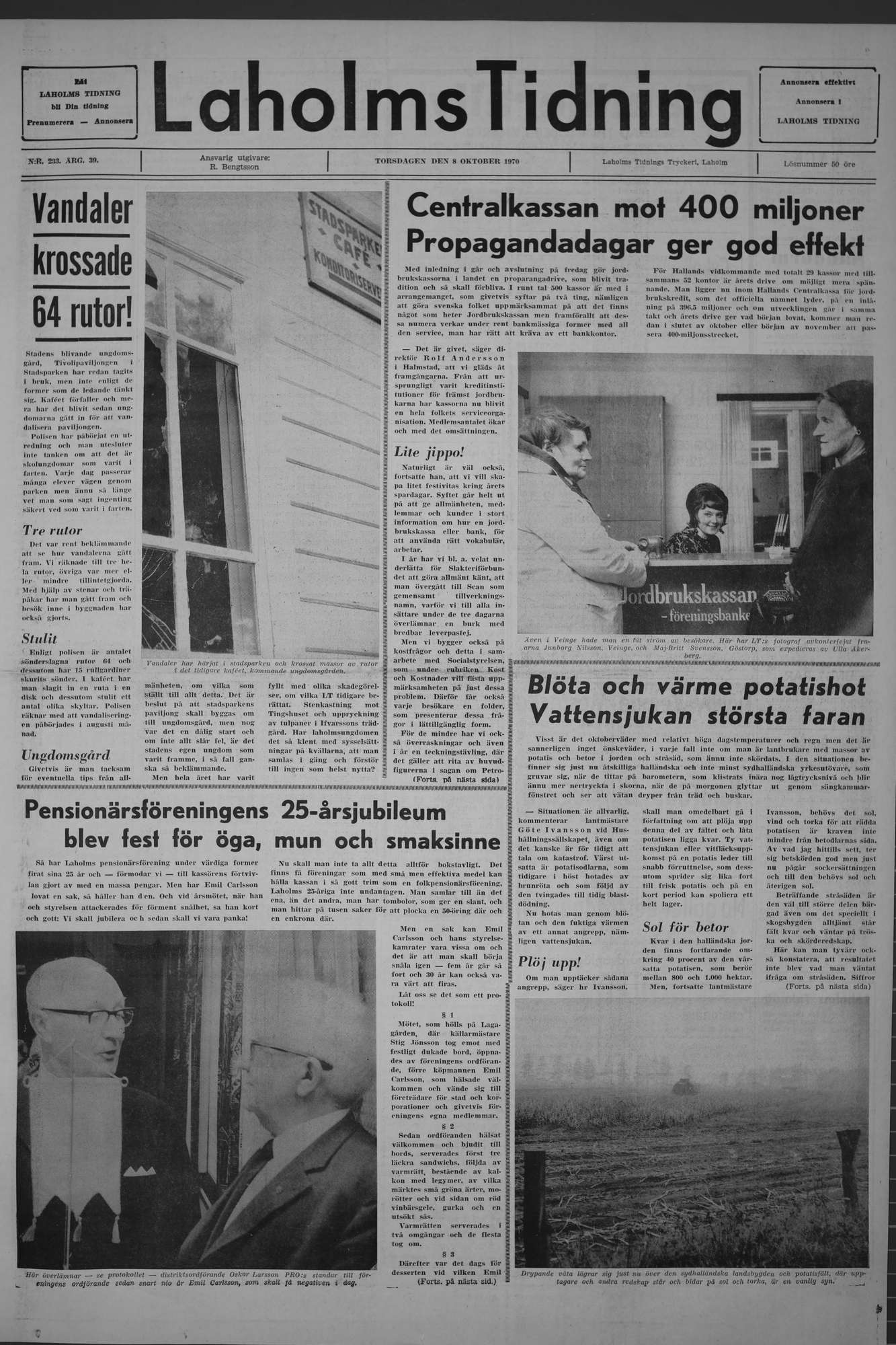 Laholms Tidning Torsdag 8 oktober 1970, sida 1