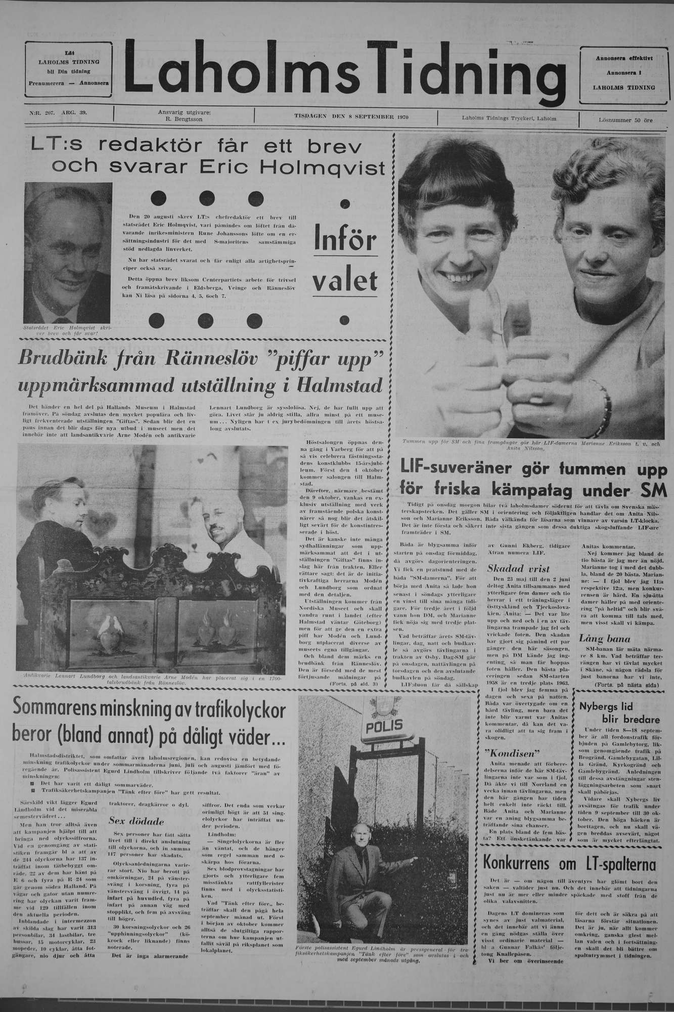 Laholms Tidning Tisdag 8 september 1970, sida 1