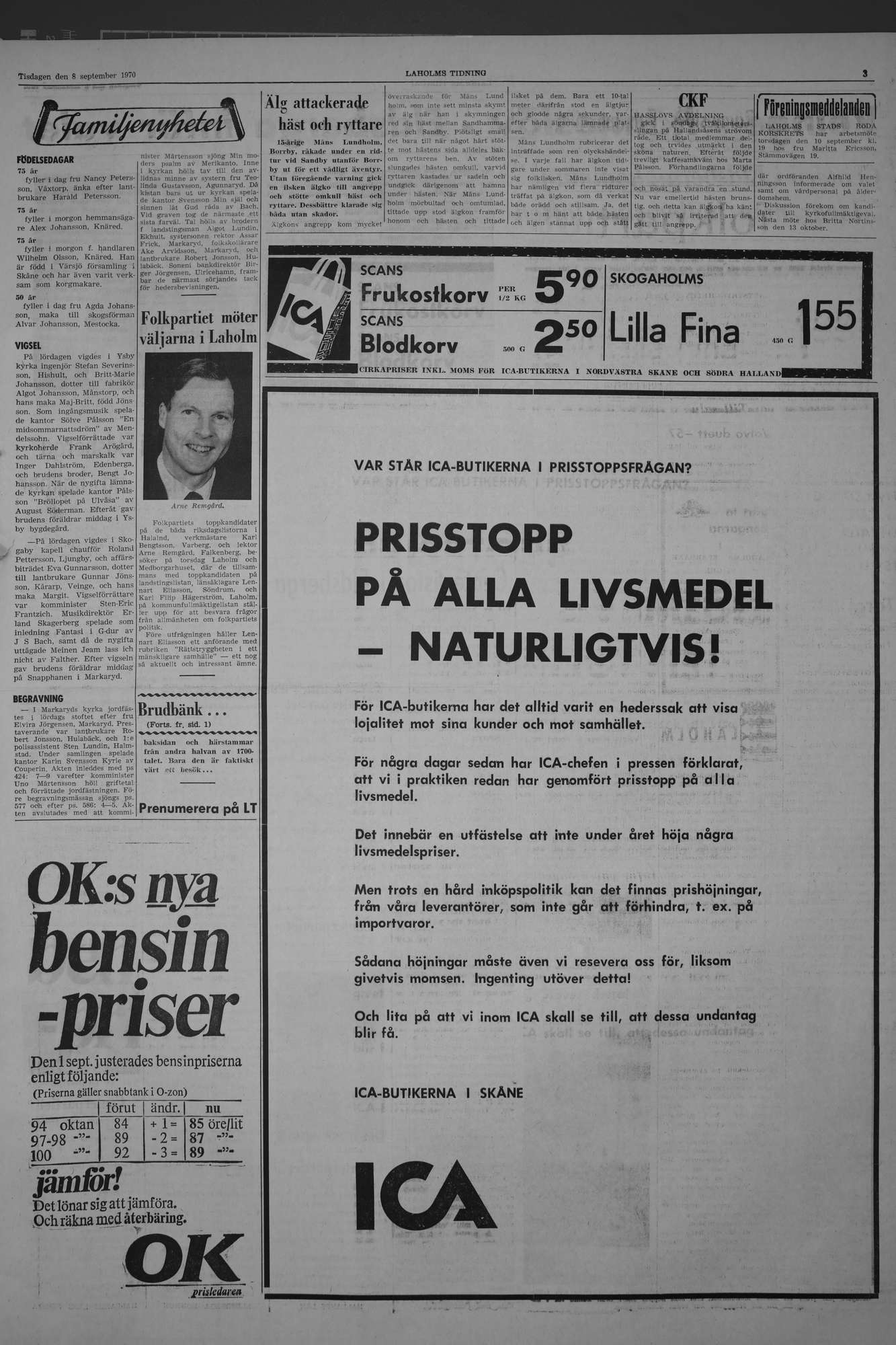 Laholms Tidning Tisdag 8 september 1970, sida 3