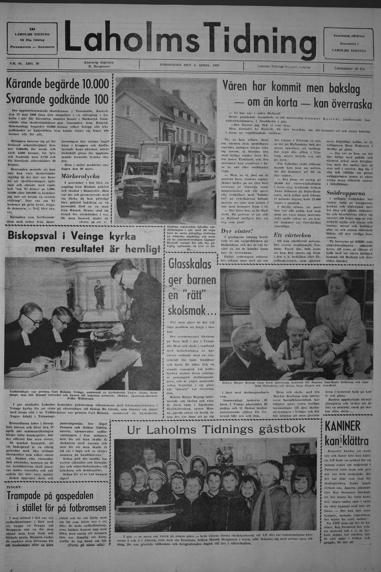 Laholms Tidning Torsdag 9 april 1970, sida 1