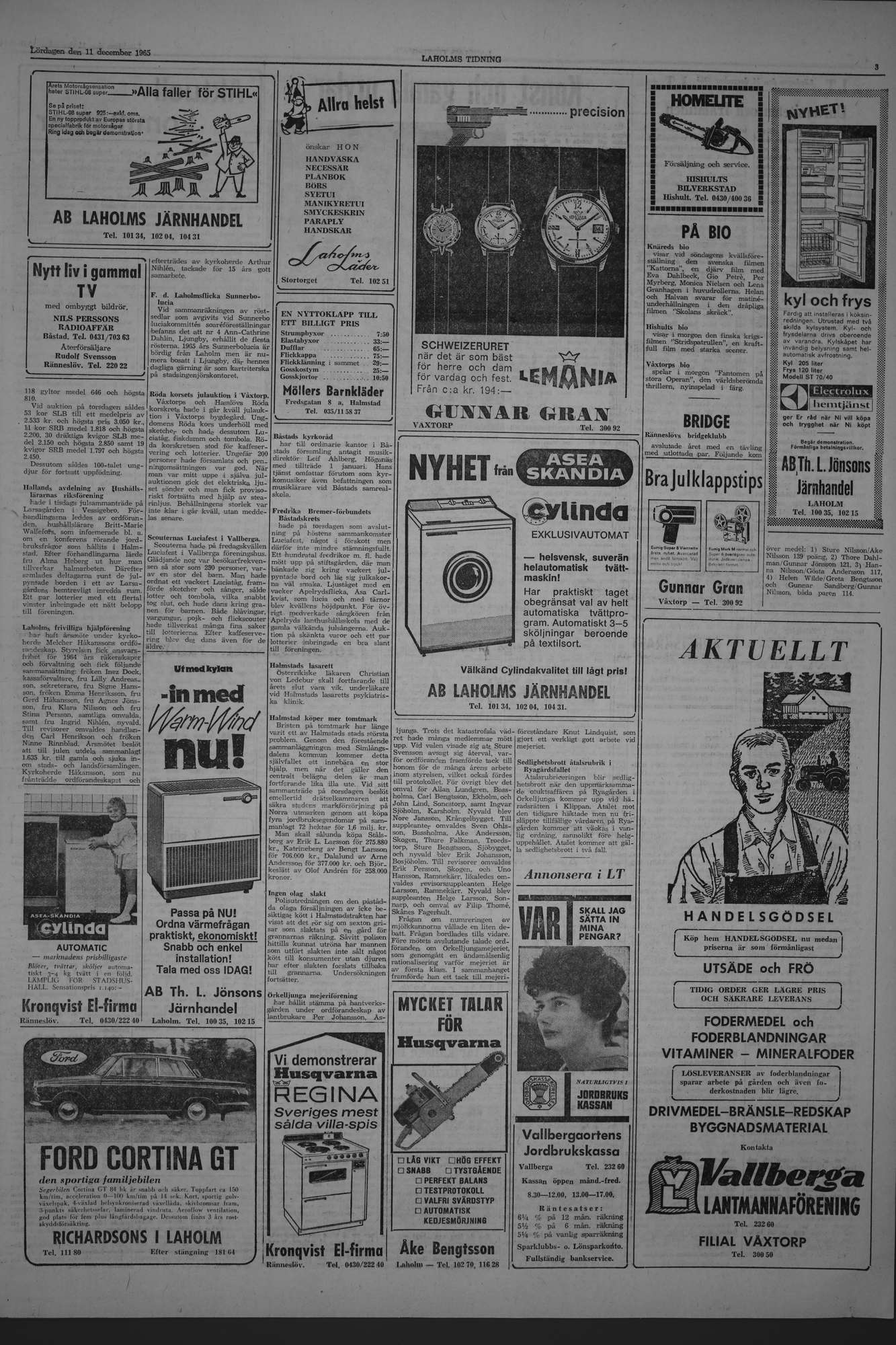 Laholms Tidning Lördag 11 december 1965, sida 3