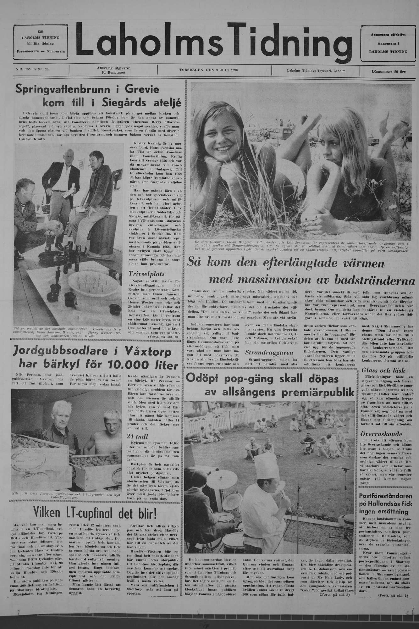Laholms Tidning Torsdag 9 juli 1970, sida 1