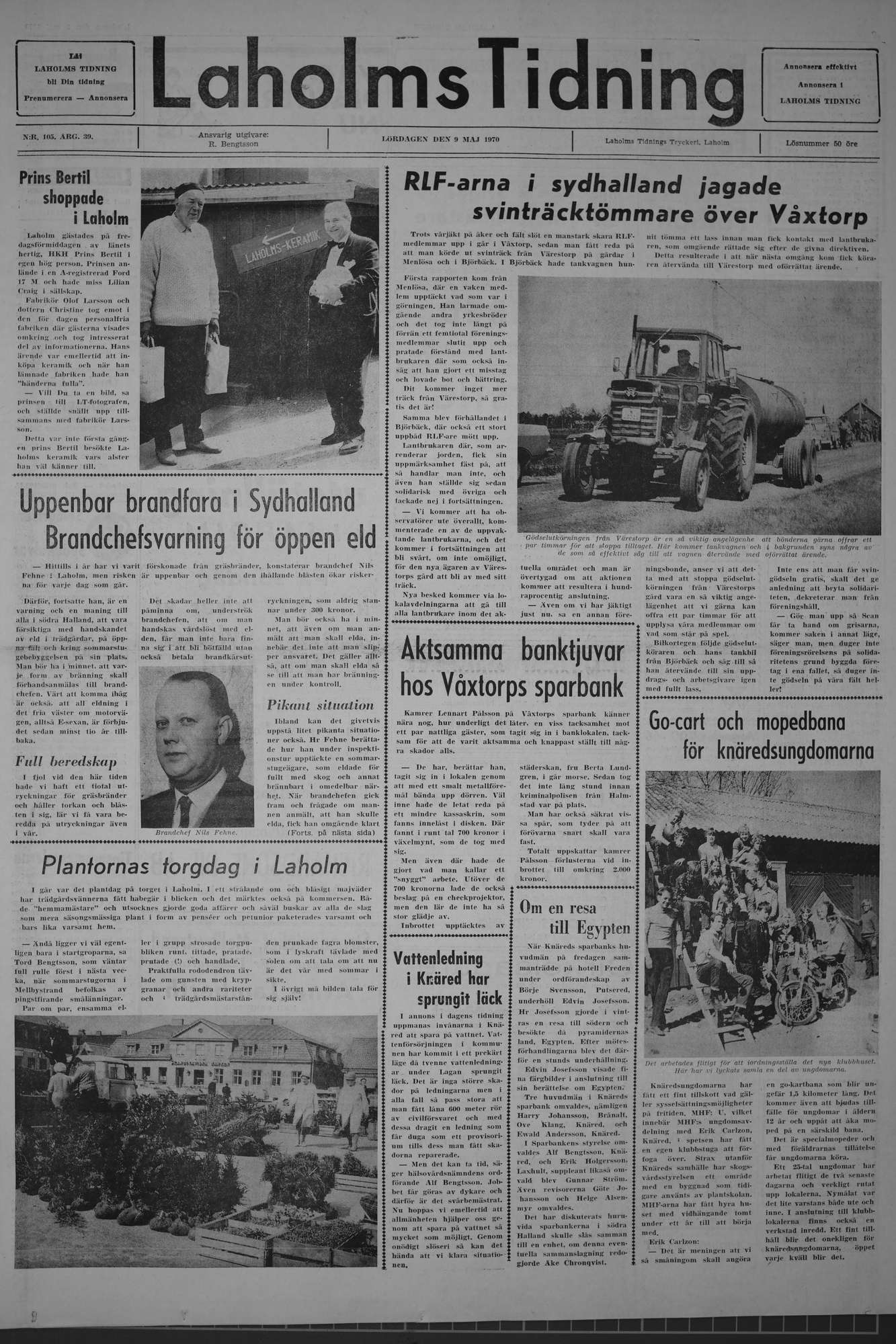 Laholms Tidning Lördag 9 maj 1970, sida 1