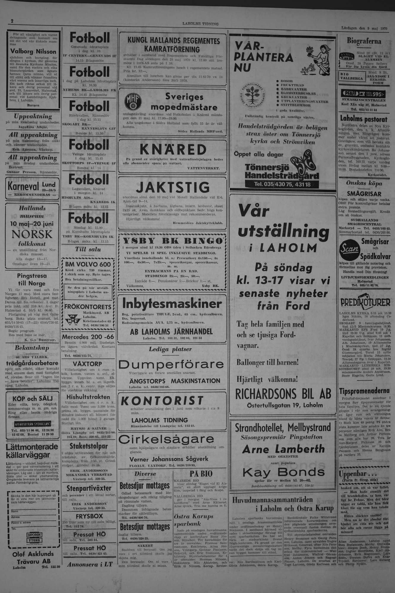Laholms Tidning Lördag 9 maj 1970, sida 2