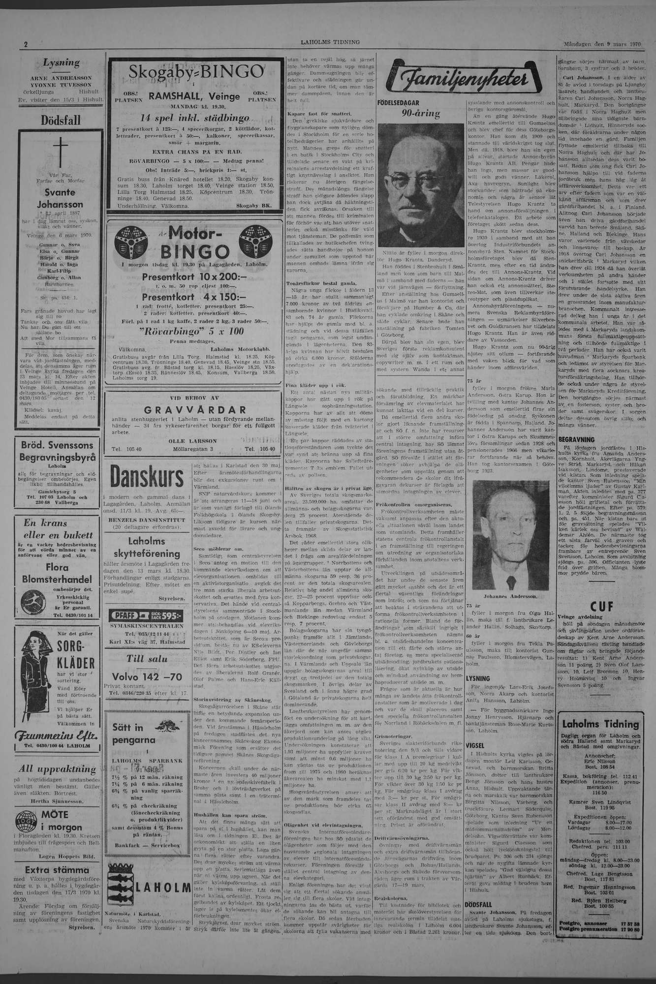 Laholms Tidning Måndag 9 mars 1970, sida 2