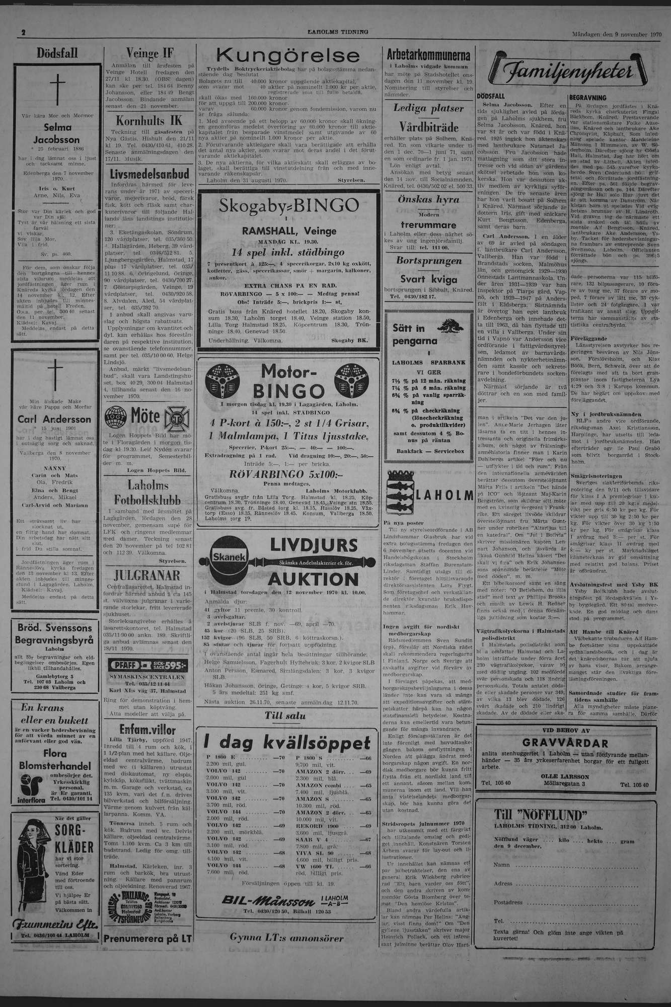 Laholms Tidning Måndag 9 november 1970, sida 2