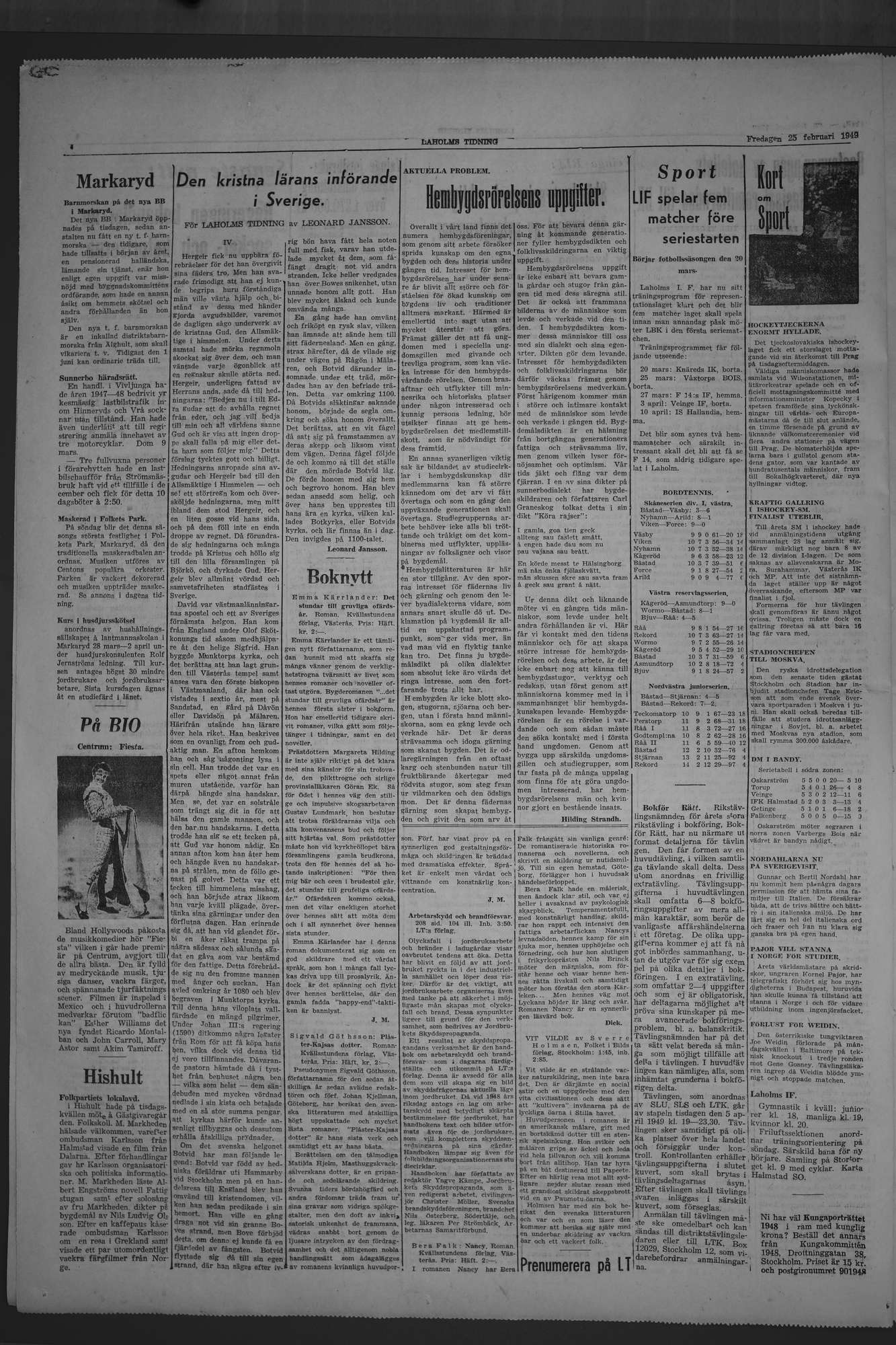 Laholms Tidning Fredag 25 februari 1949, sida 4