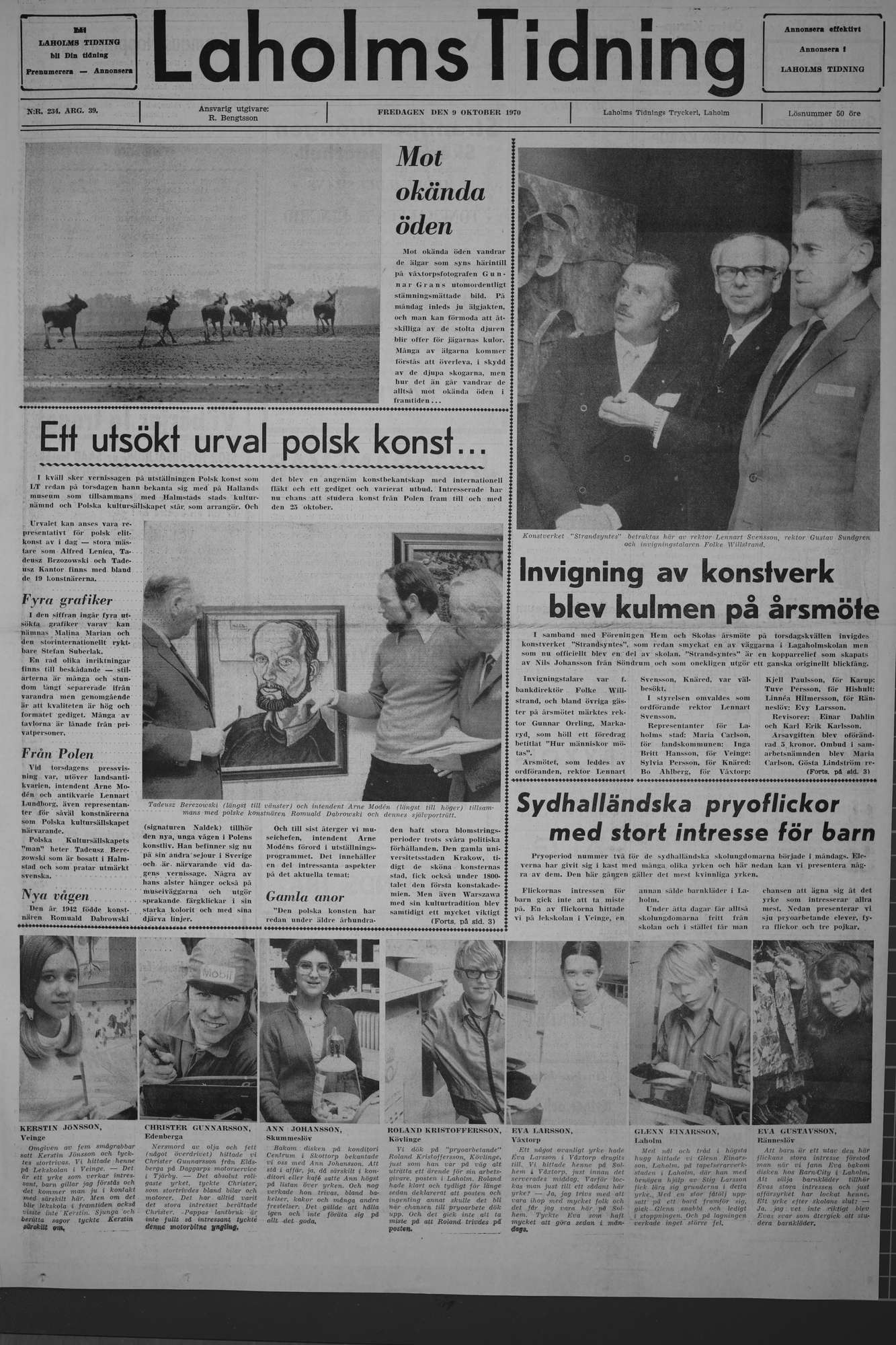 Laholms Tidning Fredag 9 oktober 1970, sida 1