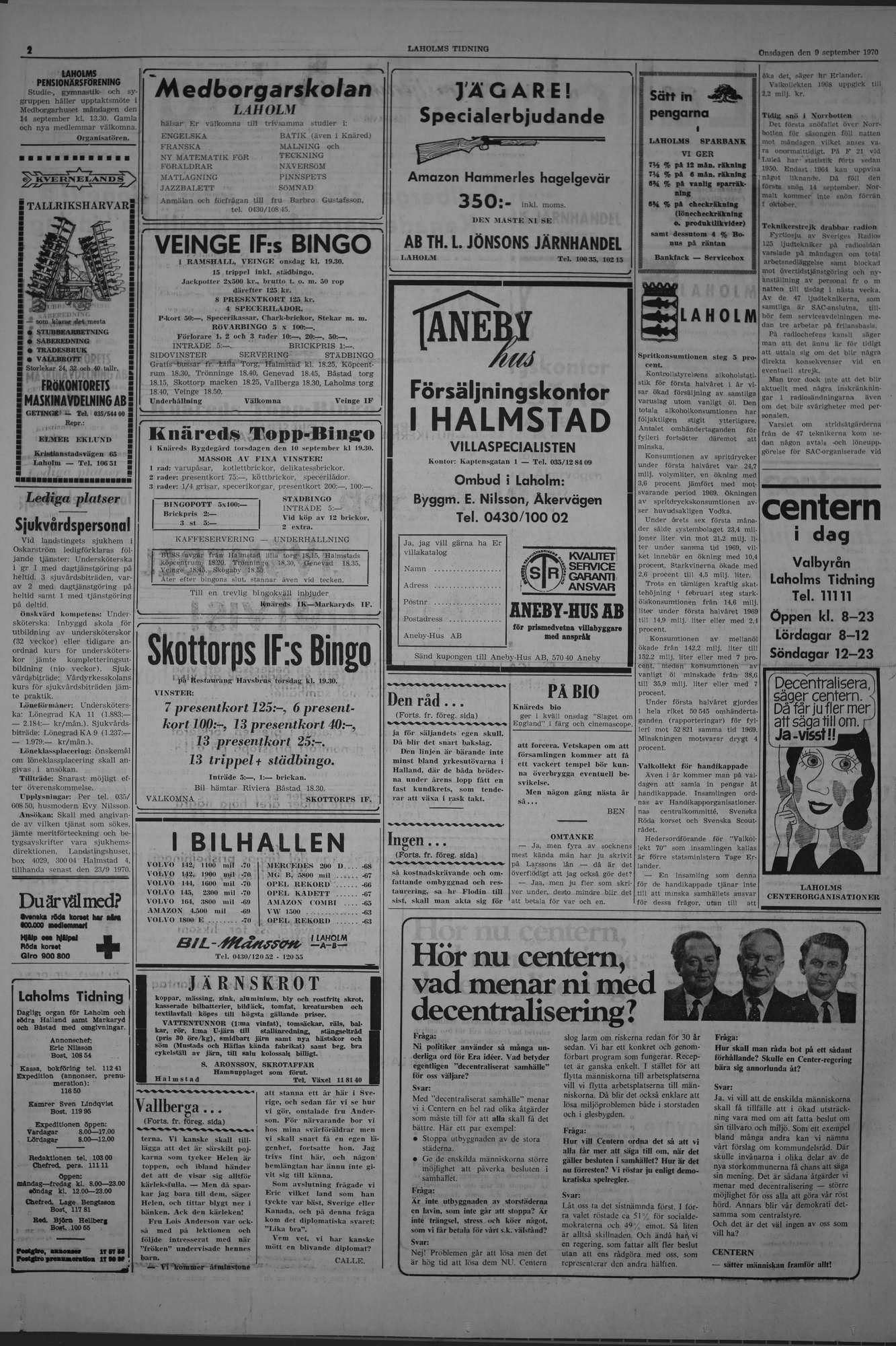 Laholms Tidning Onsdag 9 september 1970, sida 2