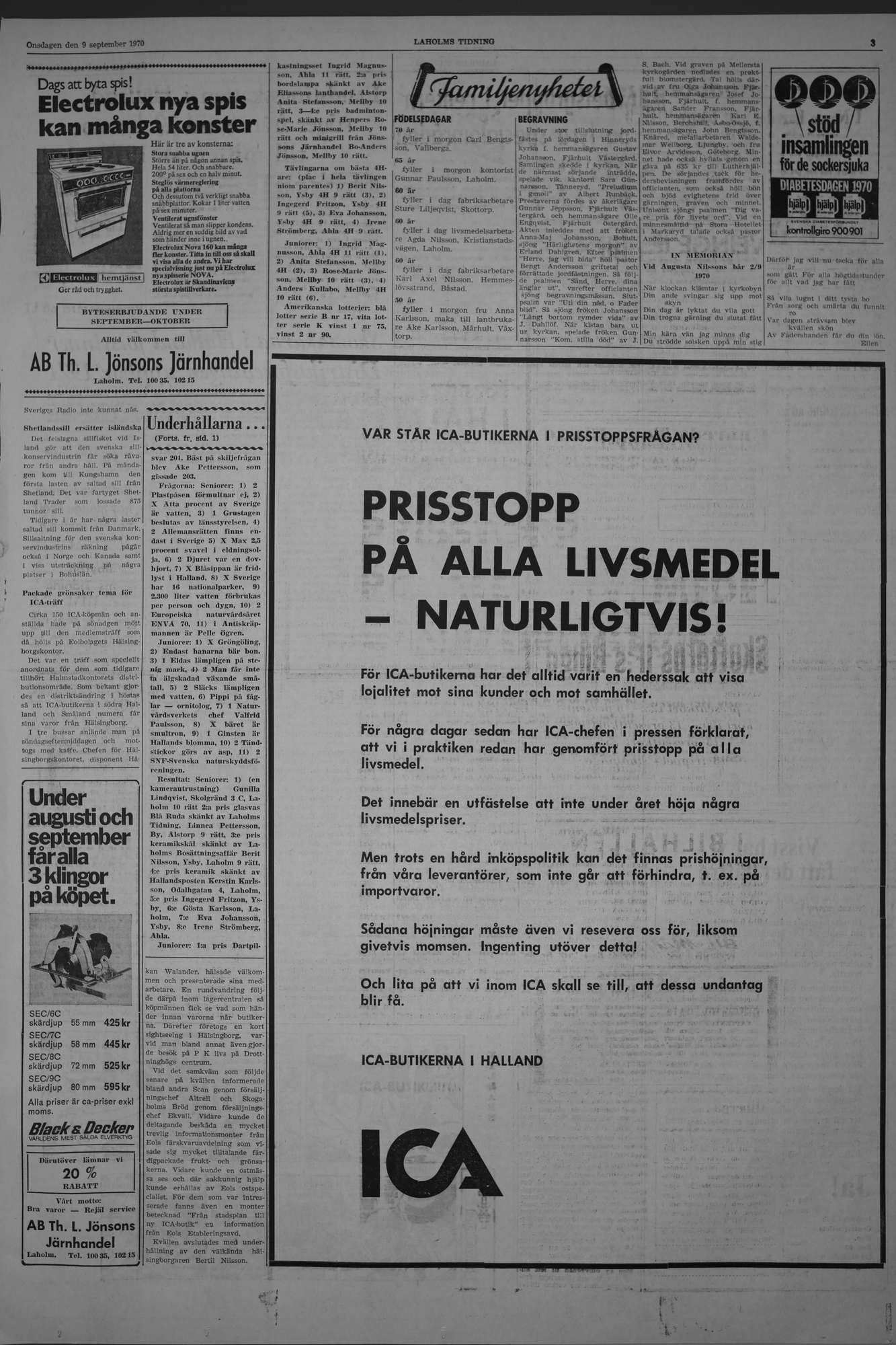 Laholms Tidning Onsdag 9 september 1970, sida 3