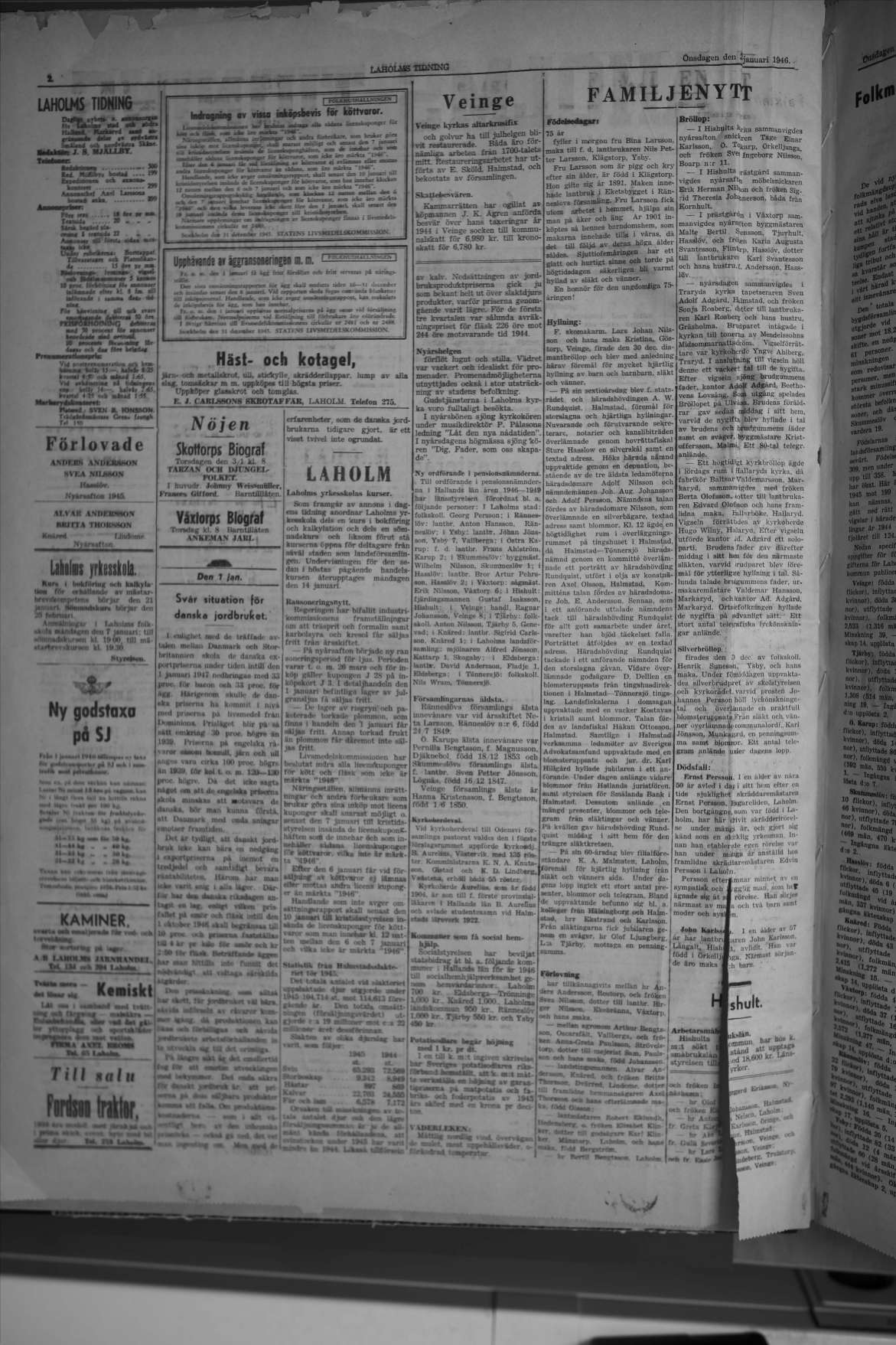 Laholms Tidning Onsdag 2 januari 1946, sida 2