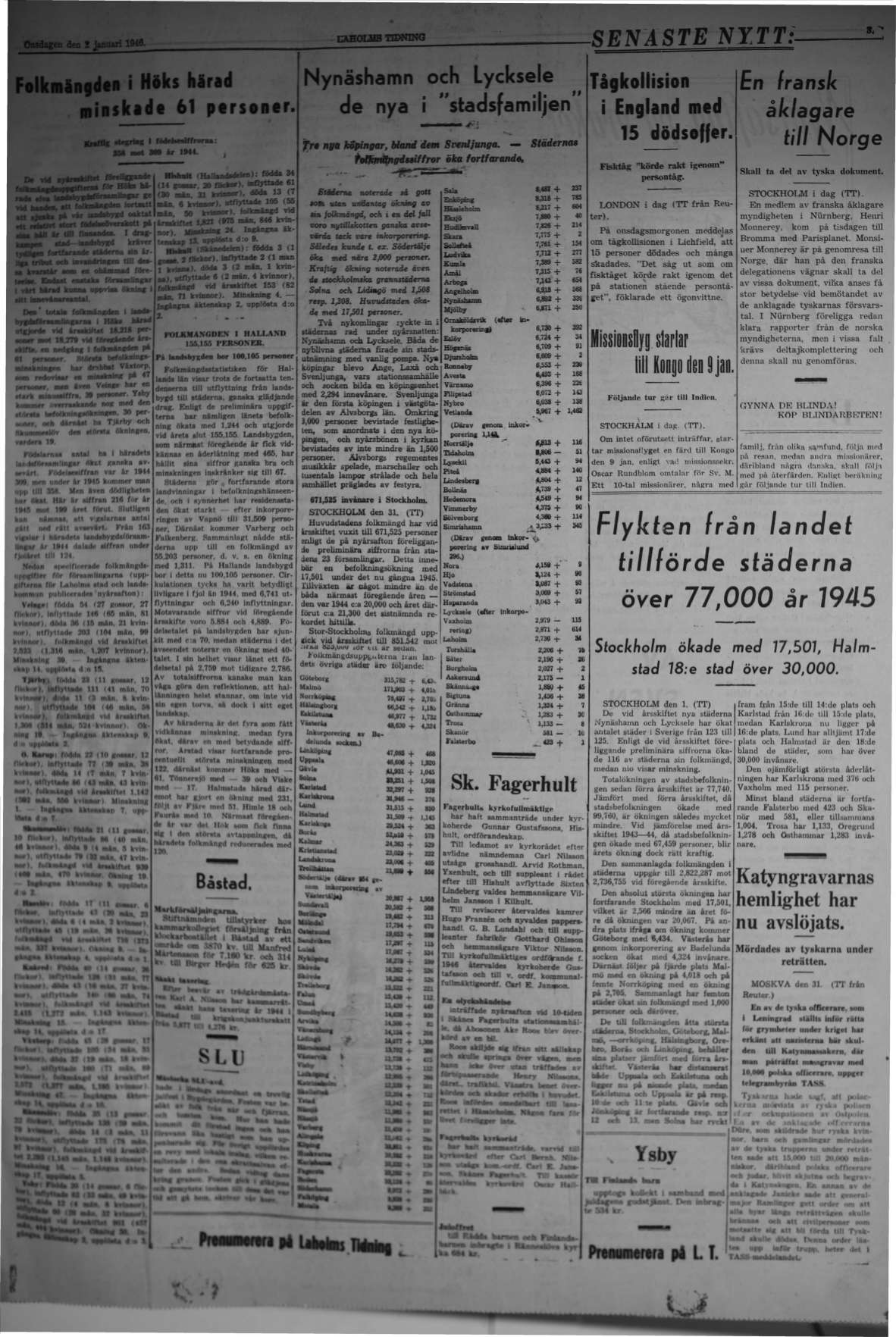 Laholms Tidning Onsdag 2 januari 1946, sida 3